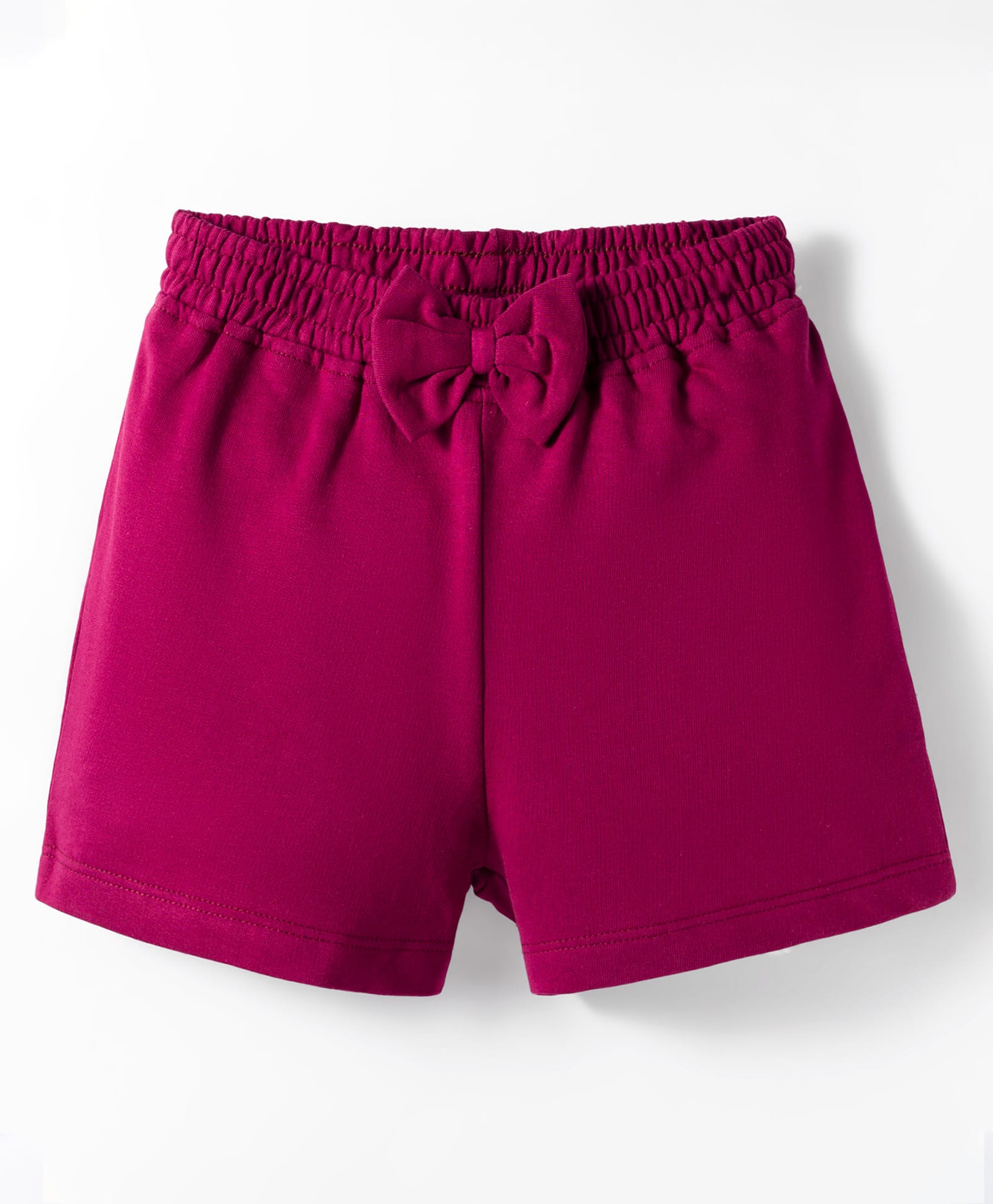 Kookie Kids India Looper Knit Above Knee Length Solid Colour Short With Bow Applique - Wine-picture-36