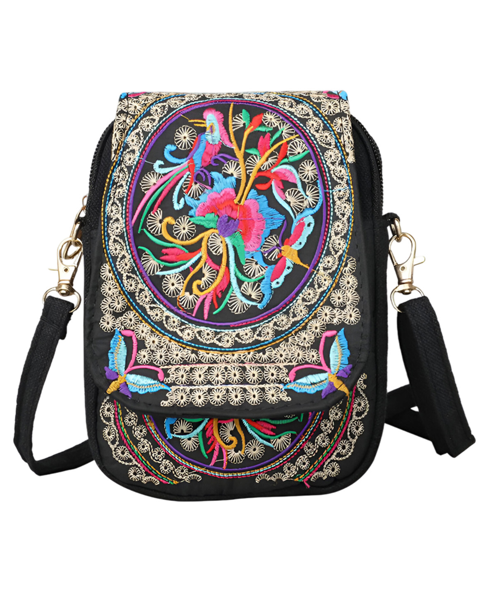 SYGA Women Embroidered Sling Bag for Women Ethnic Floral Crossbody with Zipper & Multi-Compartment Design(Black)-image-38