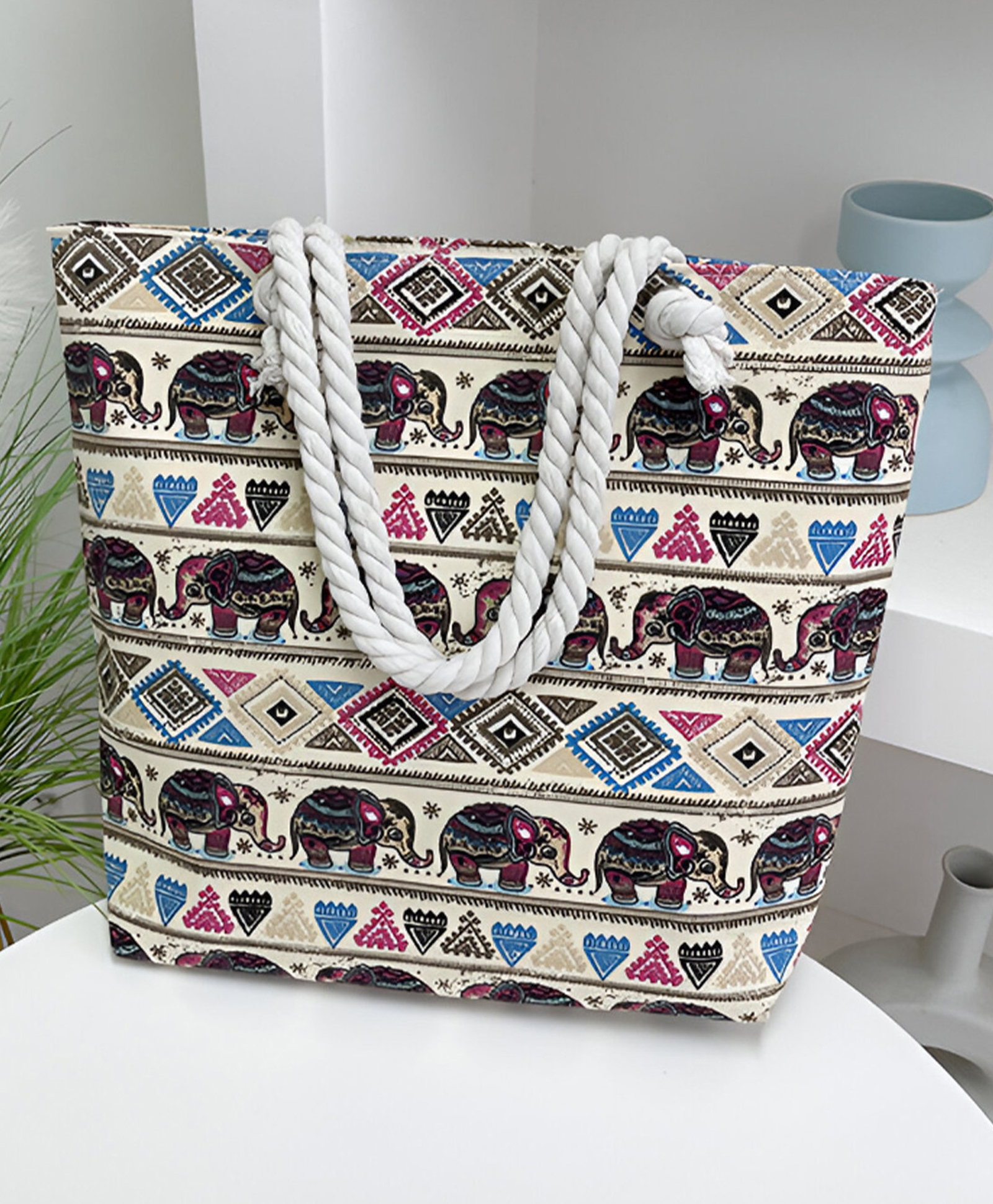 SYGA Women Printed Tote Bags Large Capacity Zipper Shoulder Bag with Rope Handles for Daily Use & Travel(Cream)-image-42