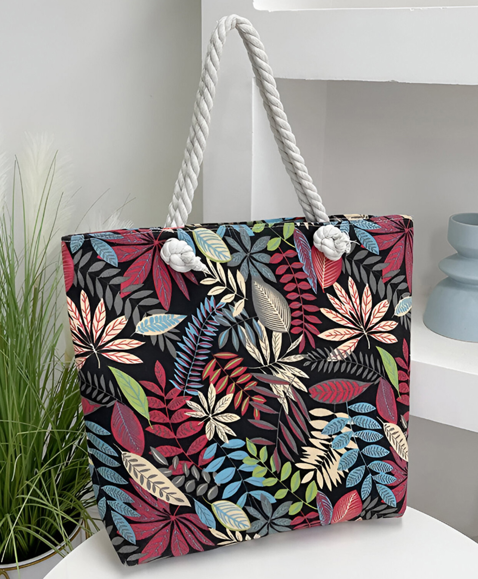 SYGA Women Printed Tote Bags Large Capacity Zipper Shoulder Bag with Rope Handles for Daily Use & Travel(Multicolor)-image-2