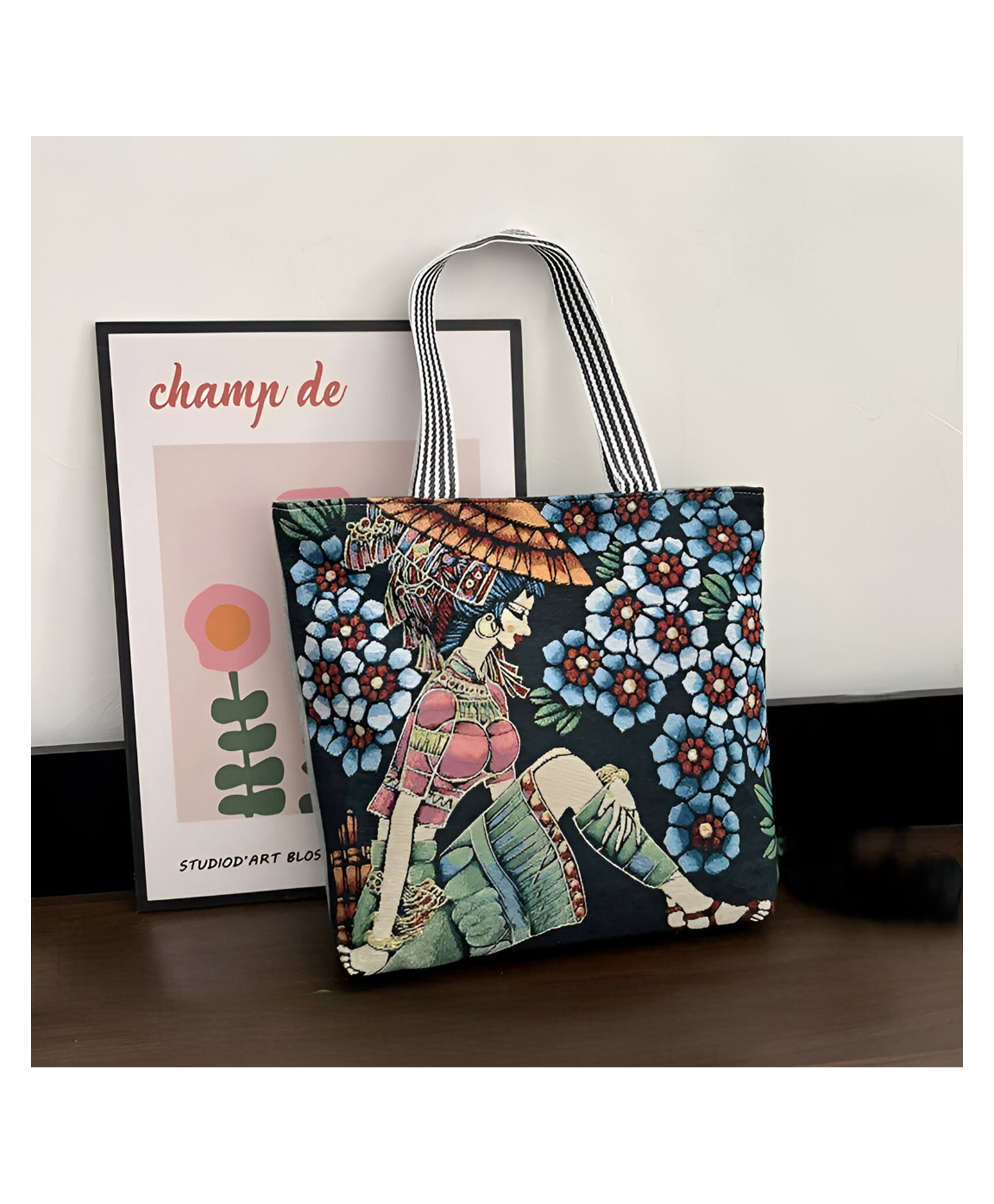 SYGA Women Embroidered Retro Tote Bag Large Capacity Artistic Shoulder Bag for Shopping, Work & Daily Use(Black)-picture-22