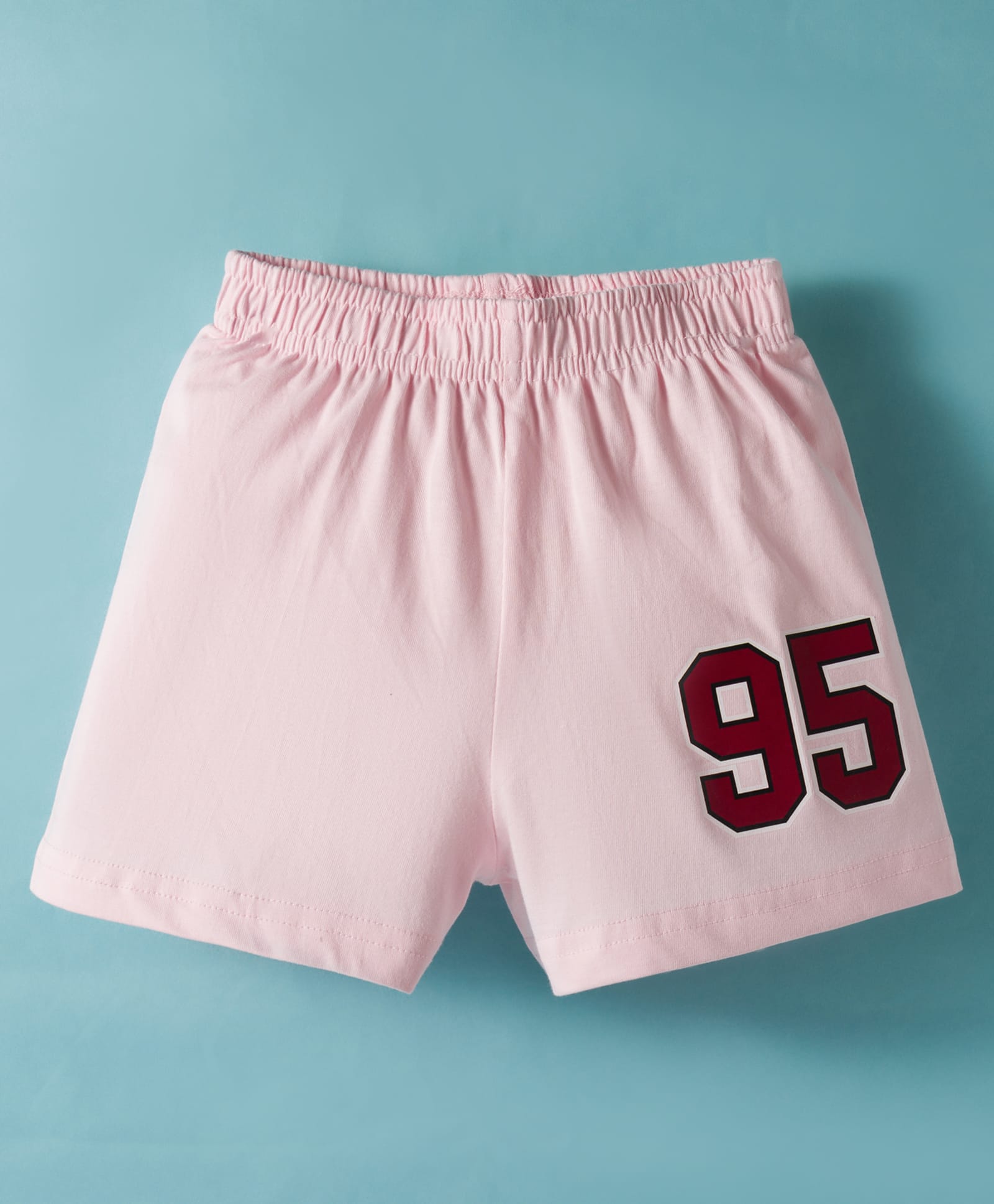 Kookie Kids Single Jersey Knit Comfort Fit Above Knee Length Shorts with 95 Printed - Pink-image-4