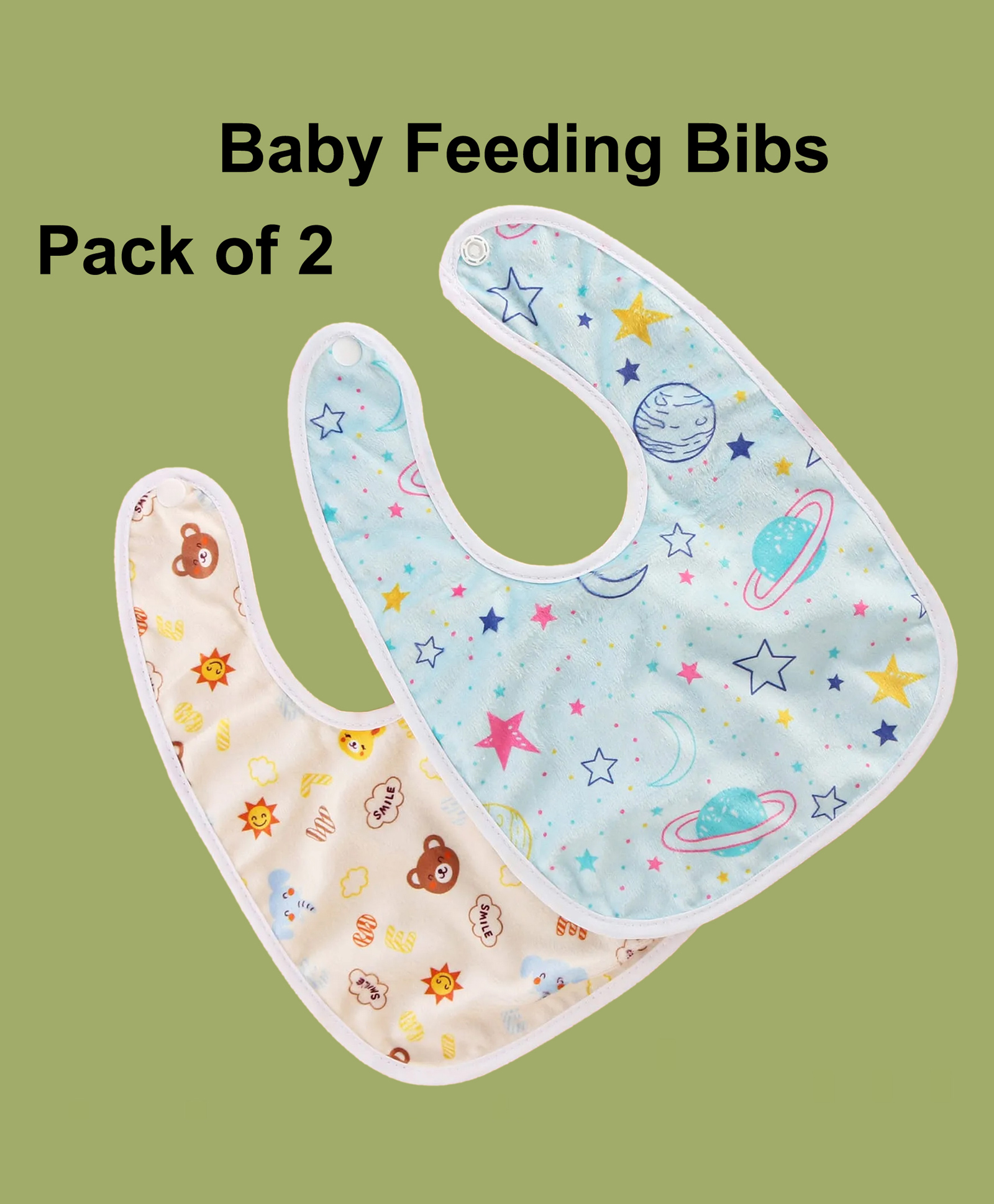 JOY BUZZ joy buzz Waterproof Feeding Bibs with Snap Button Closure Animal Print Pack of 2 - Multicolor-picture-28