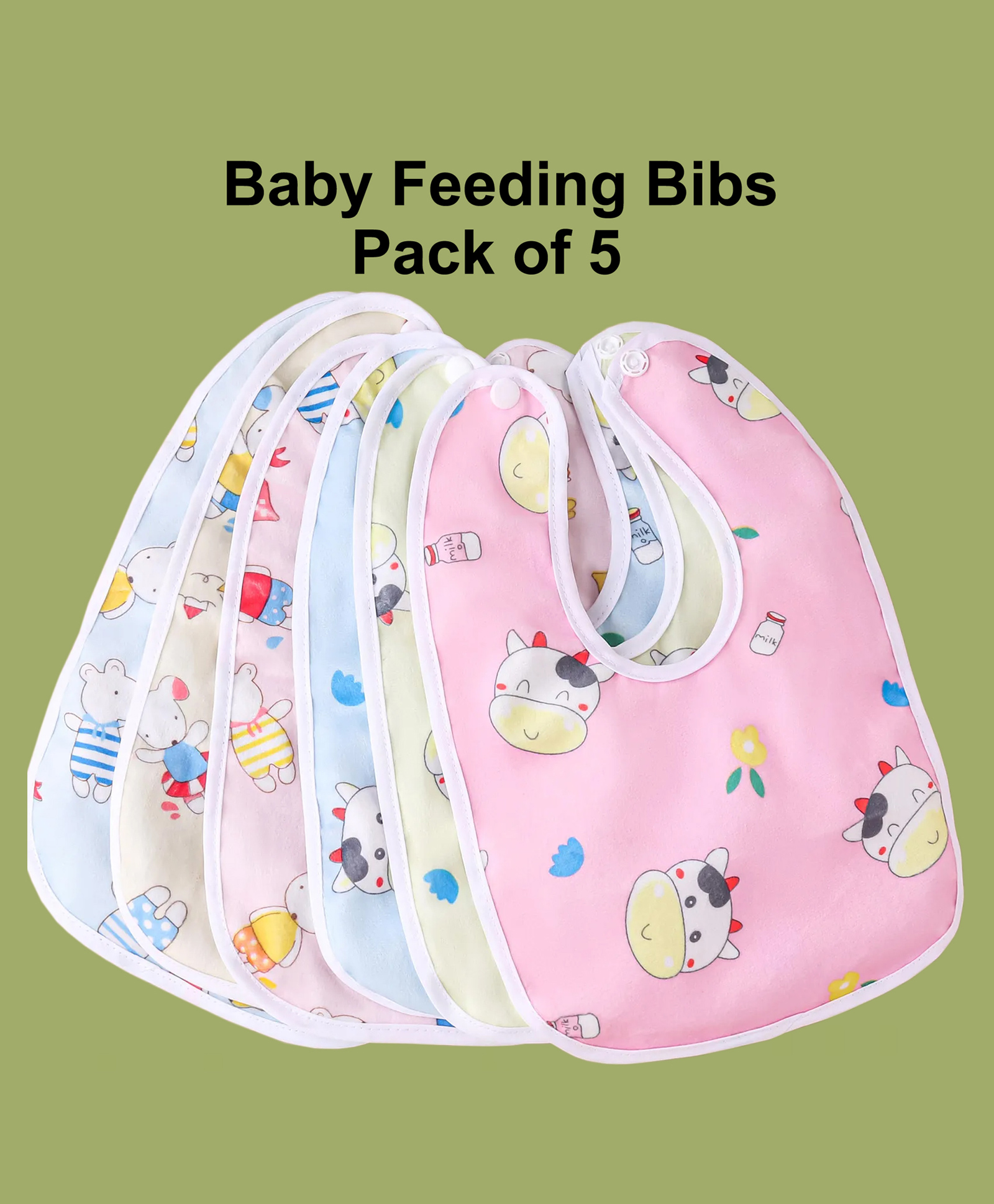 JOY BUZZ joy buzz Waterproof Feeding Bibs with Snap Button Closure Animal Print Pack of 5 - Multicolor-picture-17