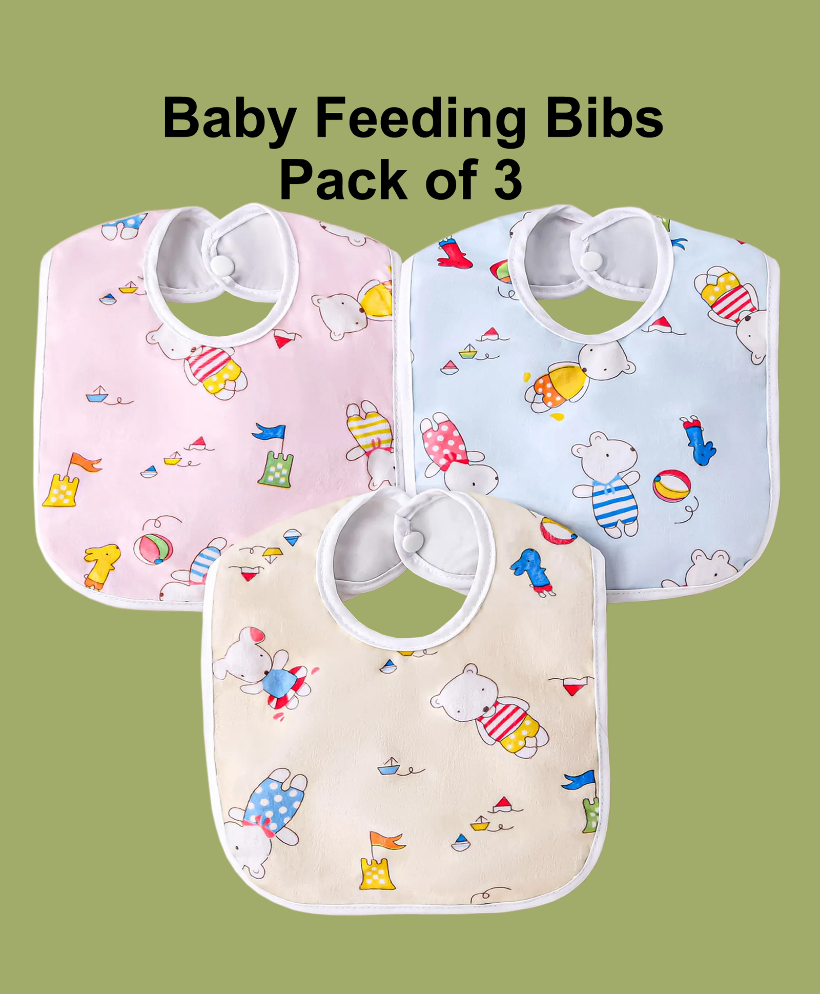 JOY BUZZ joy buzz Waterproof Feeding Bibs with Snap Button Closure Animal Print Pack of 3 -Multicolor-picture-13