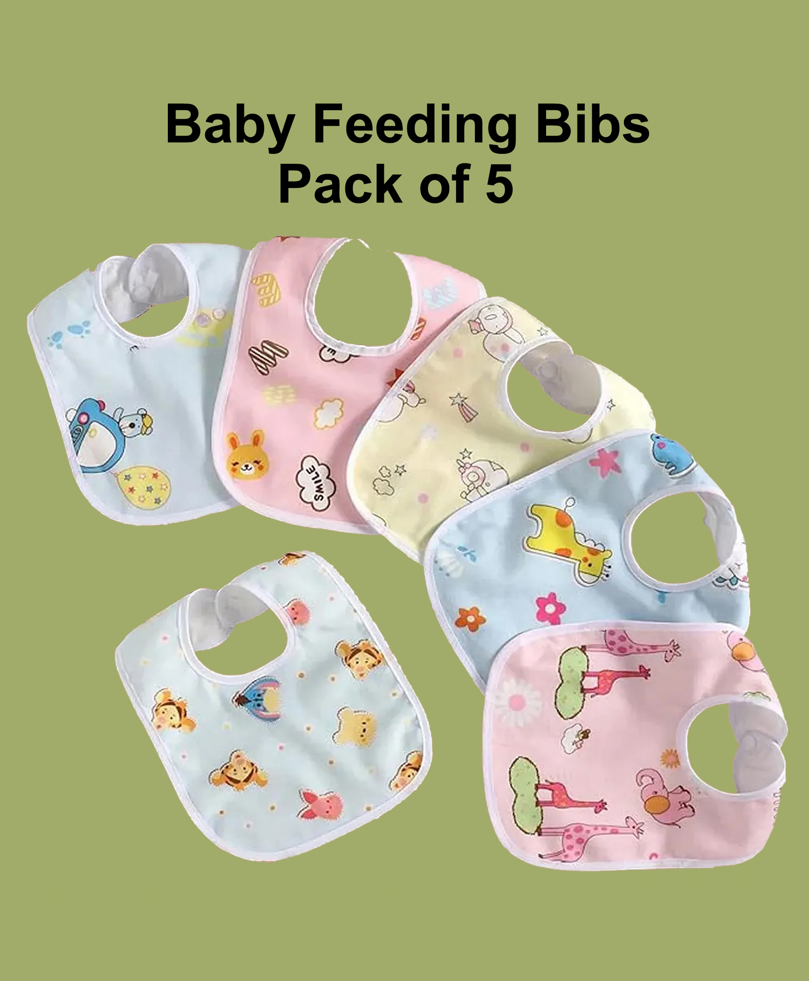 JOY BUZZ joy buzz Waterproof Feeding Bibs with Snap Button Closure Animal Print Pack of 5 -Multicolor-picture-33