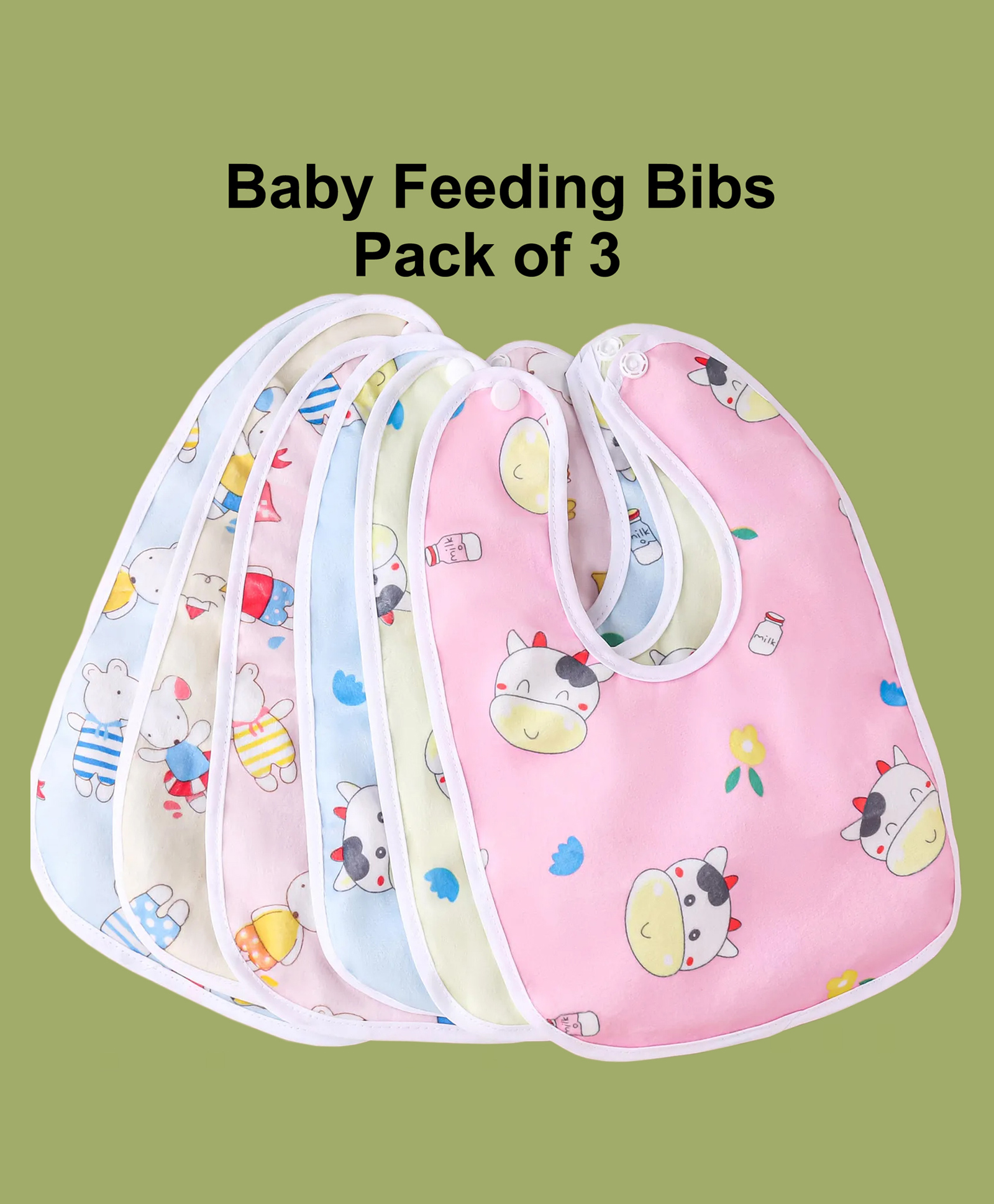 JOY BUZZ joy buzz Waterproof Feeding Bibs with Snap Button Closure Animal Print Pack of 3 - Multicolor-picture-39