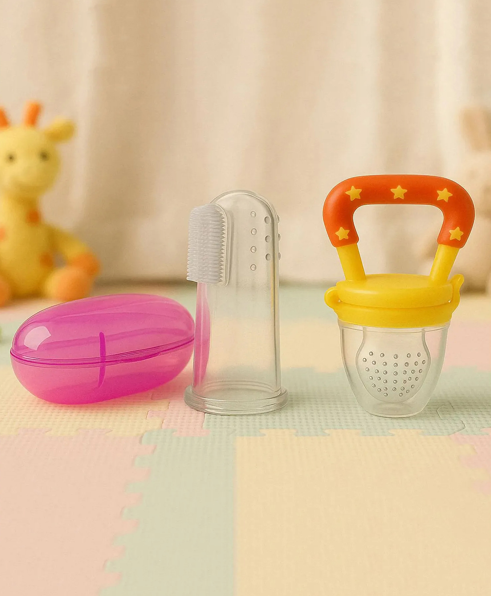 JOY BUZZ joy buzz Fruit Feeder Nibbler With Baby Silicone Finger Brush/Oral Brush/Baby Tounge Cleaner - (Pack Of 2)-picture-45