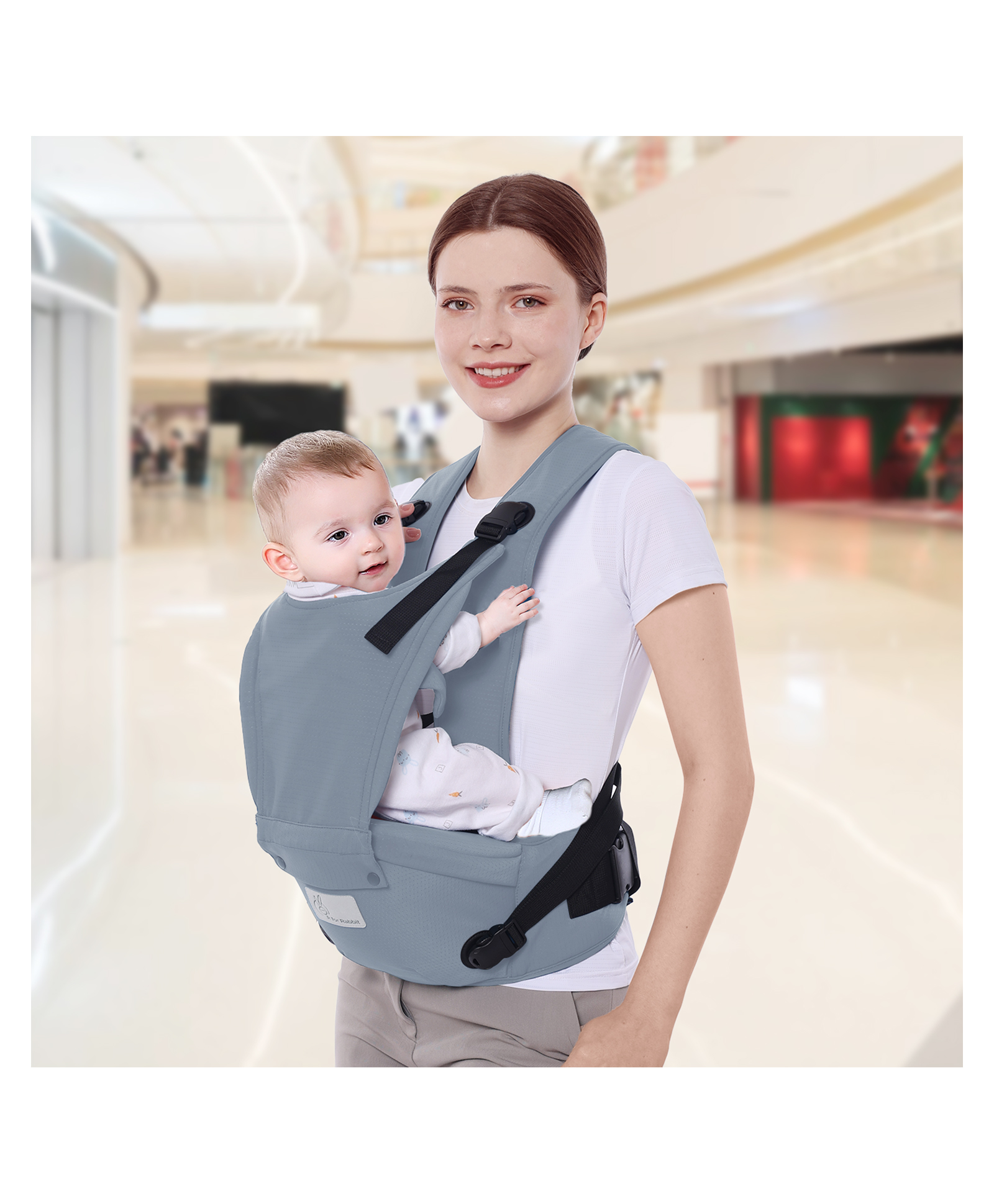 R for Rabbit Baby Carrier for New Born 5 in 1 Hip Seat Front Carry Position Upsy Daisy Cozy Carrier Adjustable Straps - Grey