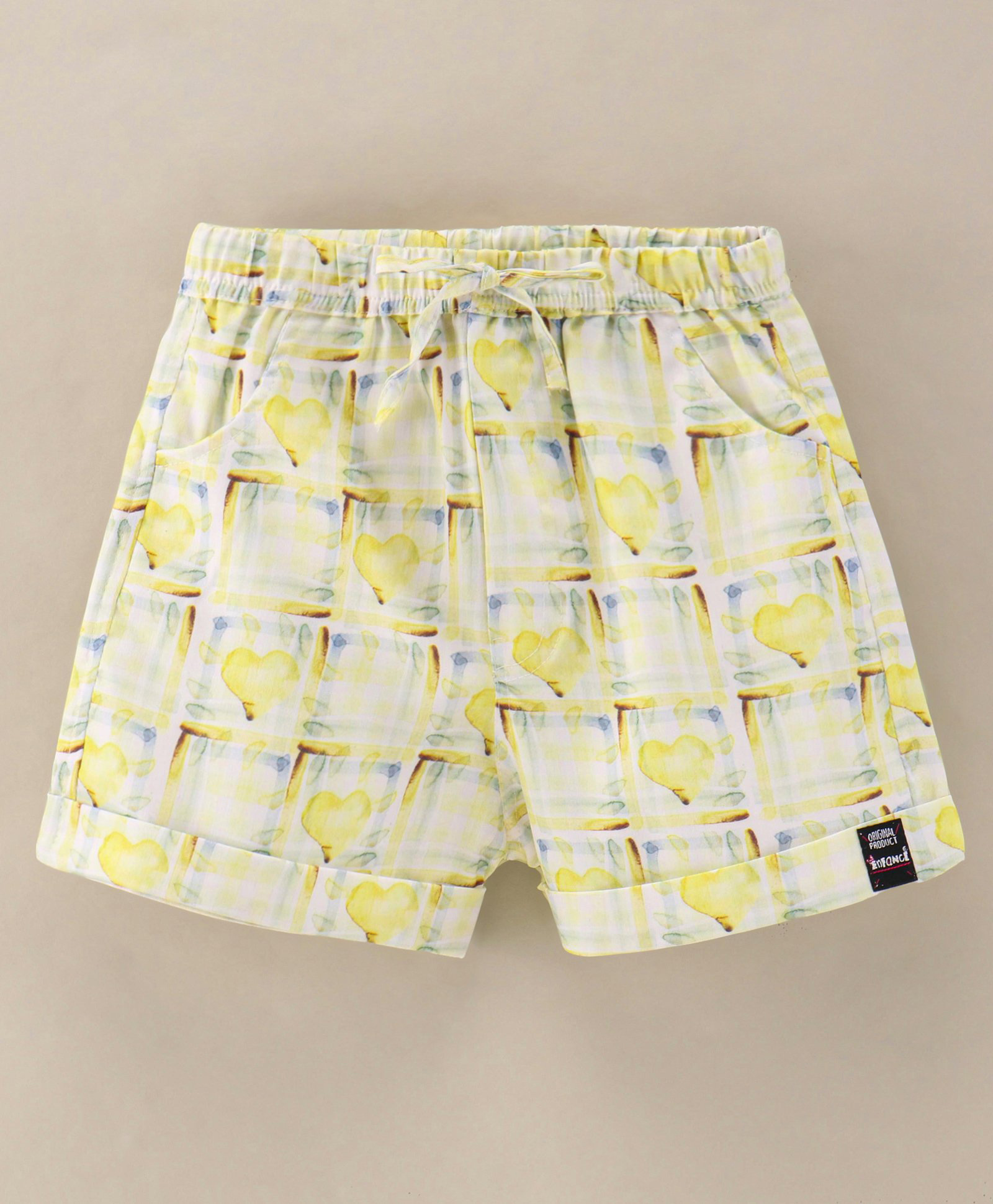Enfance Core Abstract Checked & Hearts Printed Shorts - Lemon-picture-47