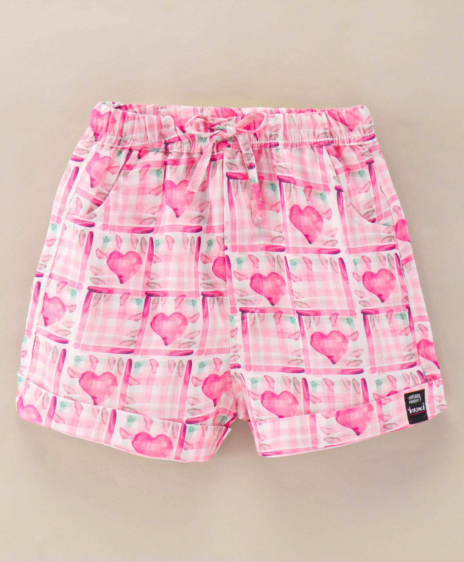 Enfance Core Abstract Checked & Hearts Printed Shorts - Pink-image-35