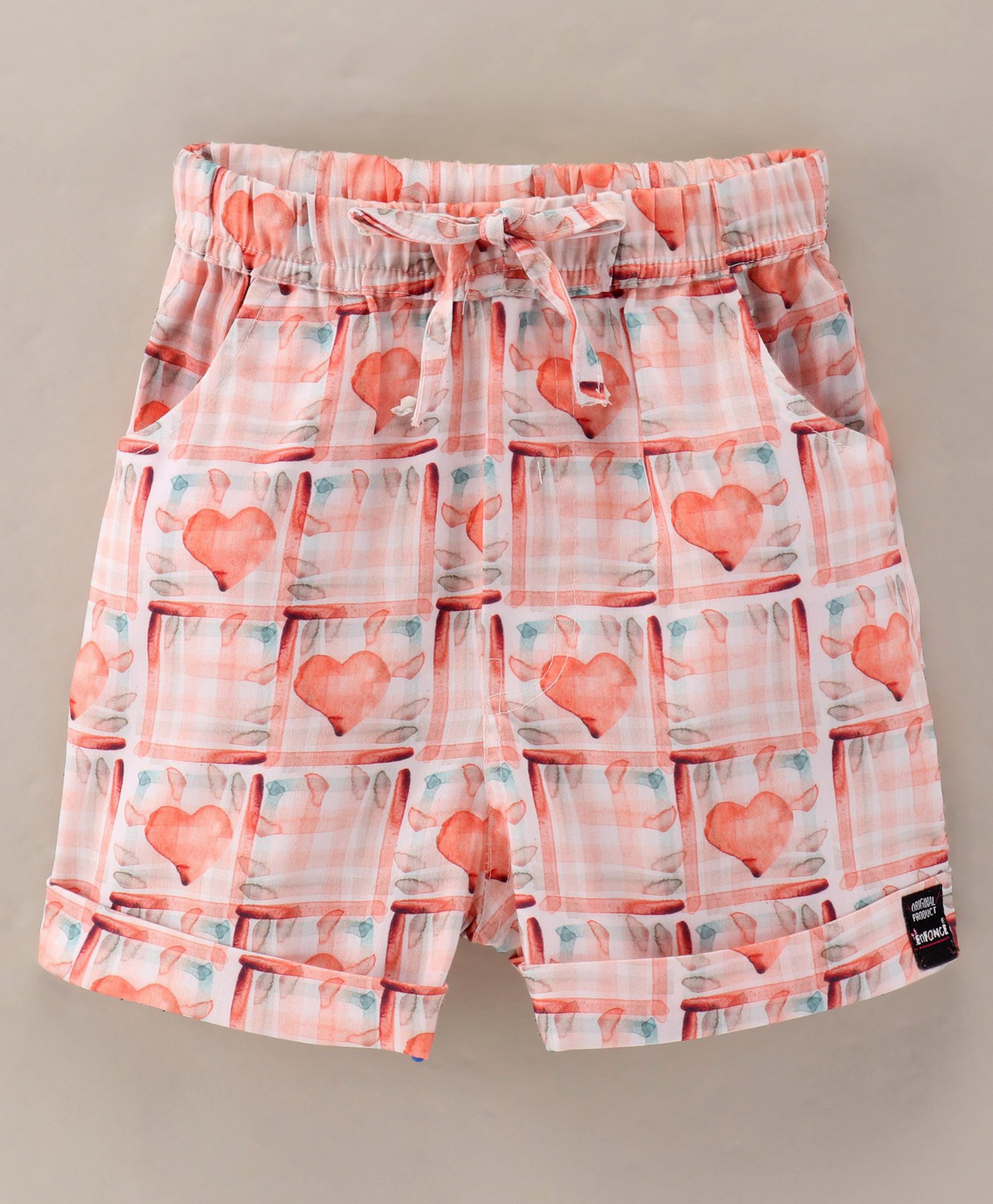 Enfance Core Abstract Checked & Hearts Printed Shorts - Orange-picture-13