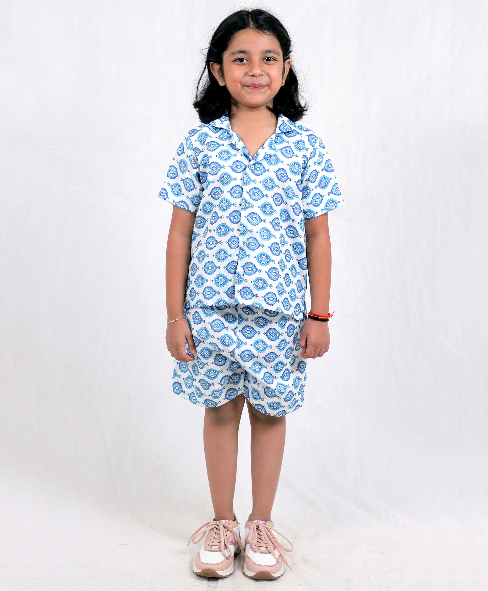 Tilism Knit Half Sleeves Abstract Printed Shirt & Shorts Coordinating Night Suit Set - Multi Colour-picture-7