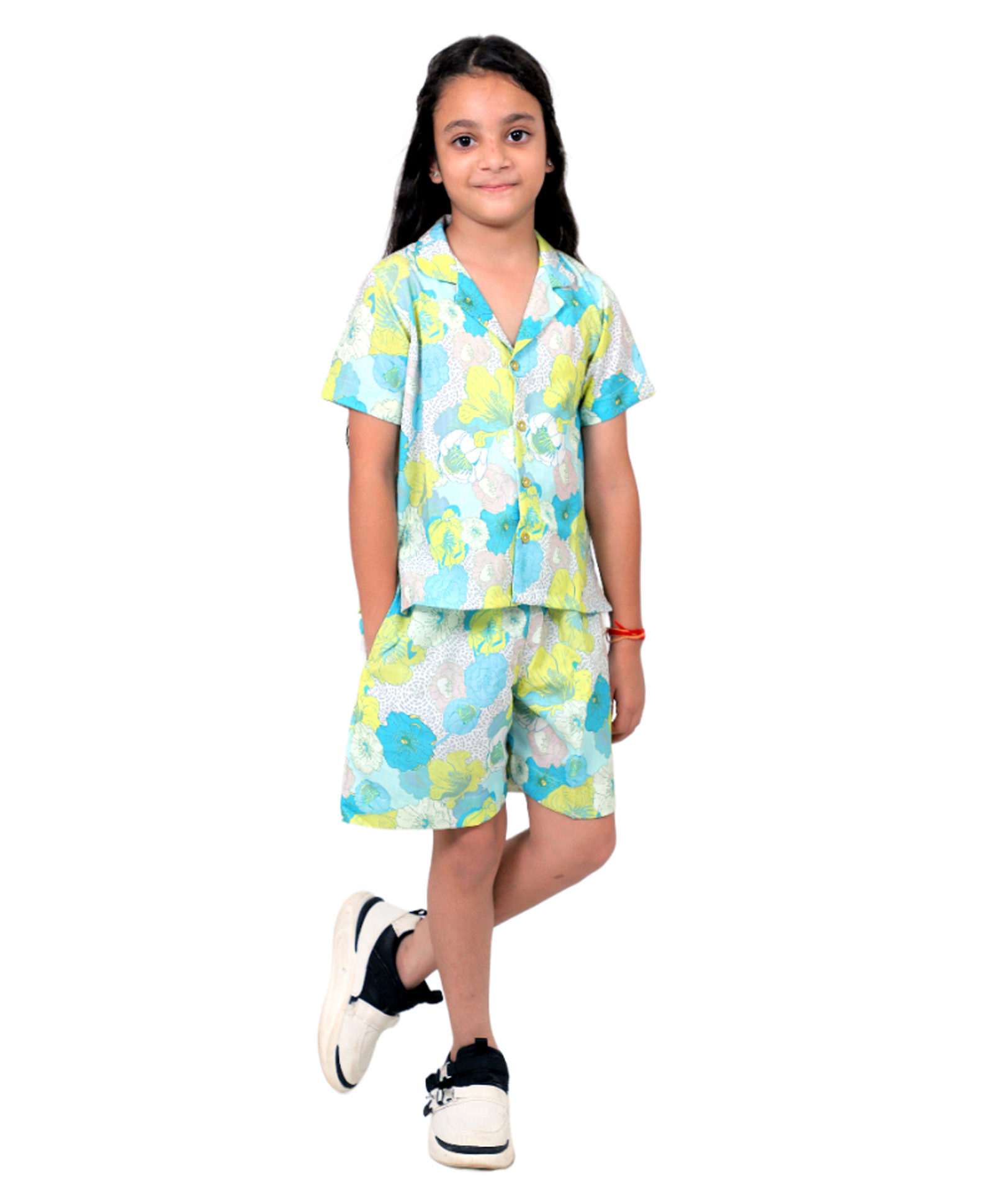Tilism Knit Half Sleeves Floral Printed Shirt & Shorts Coordinating Night Suit Set - Multi Colour-picture-42