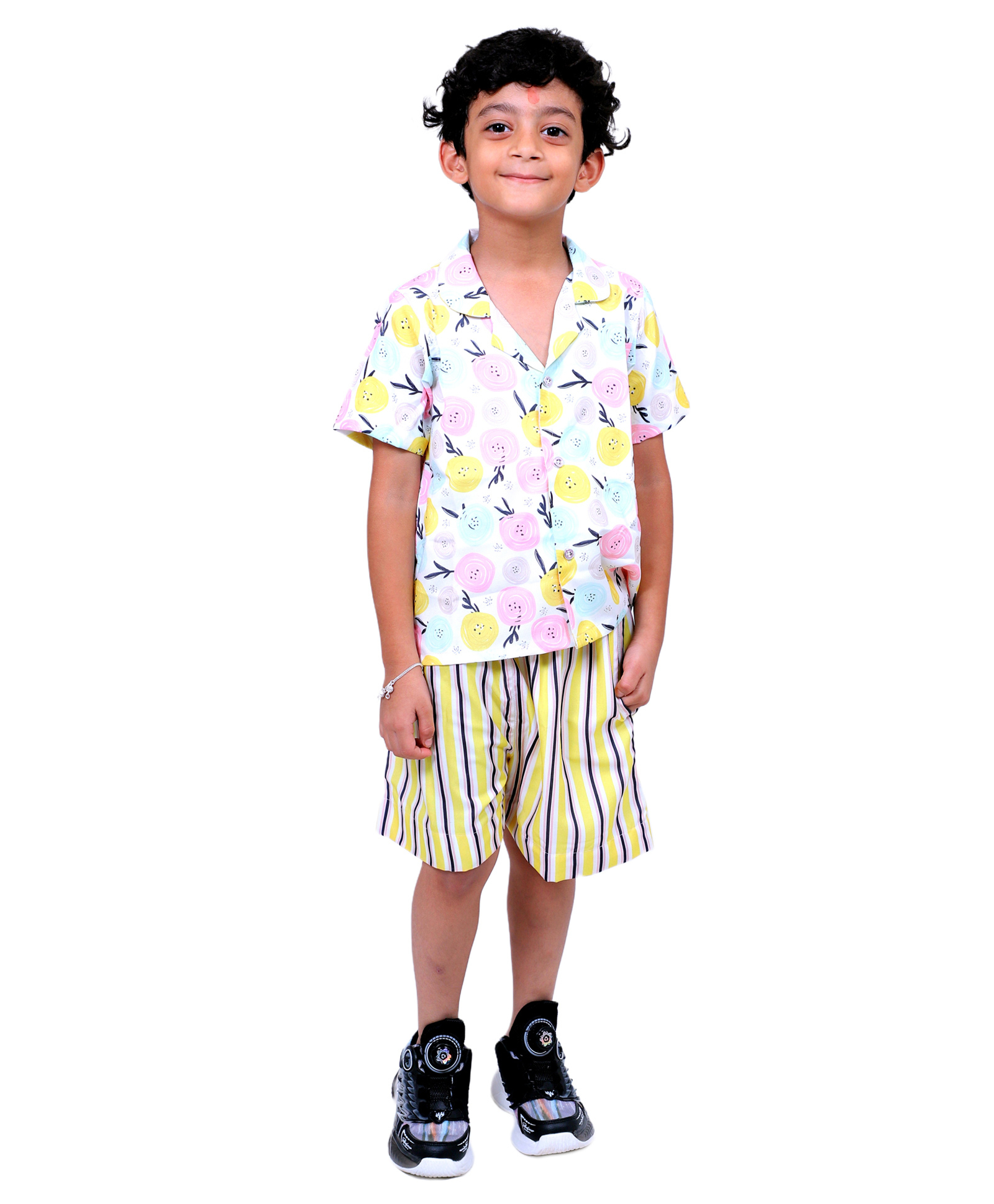 Tilism Knit Half Sleeves Floral Printed Shirt & Shorts Night Suit Set - Multi Colour-image-5