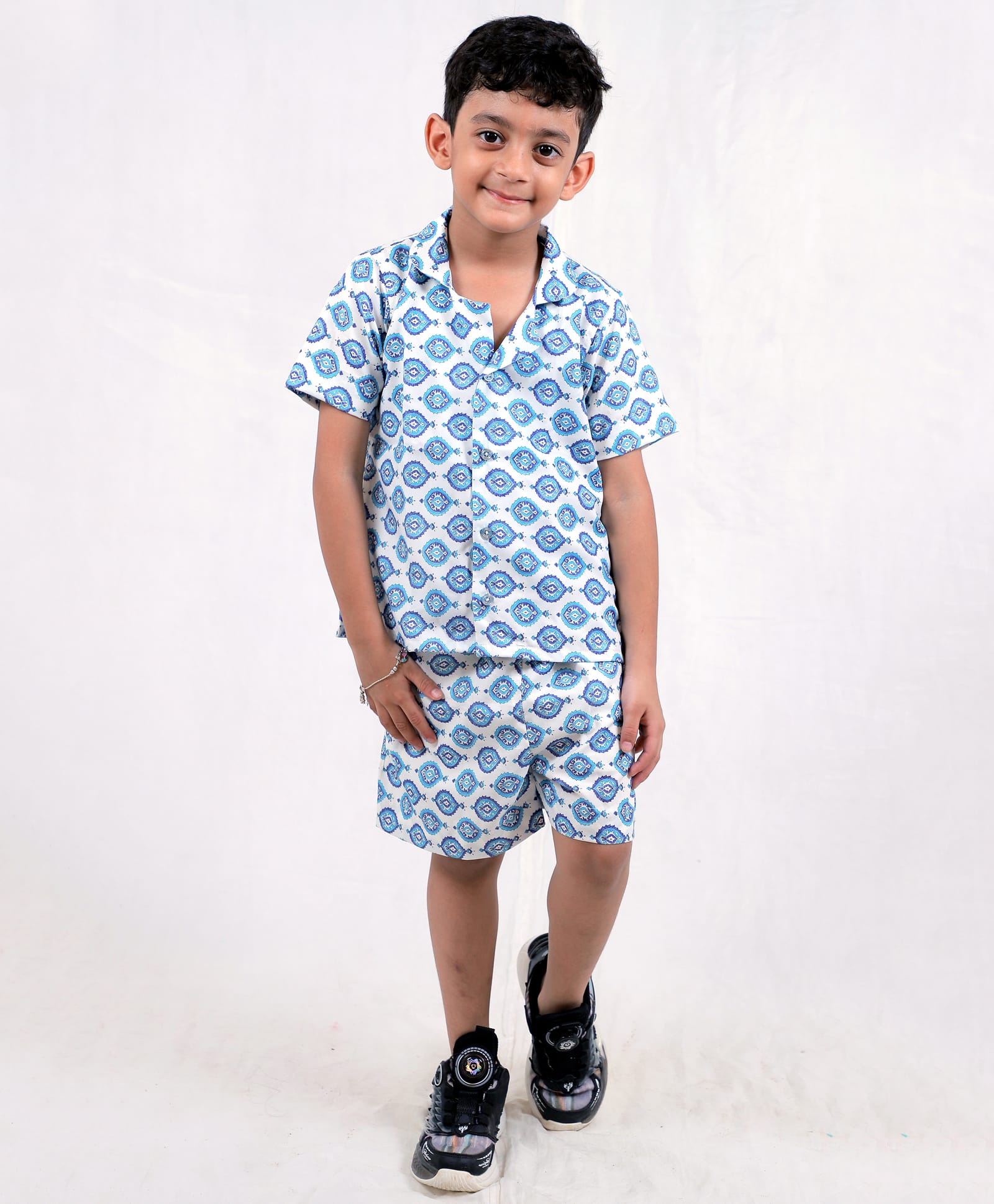 Tilism Knit Half Sleeves Abstract Printed Shirt & Shorts Coordinating Night Suit Set - Multi Colour-picture-33