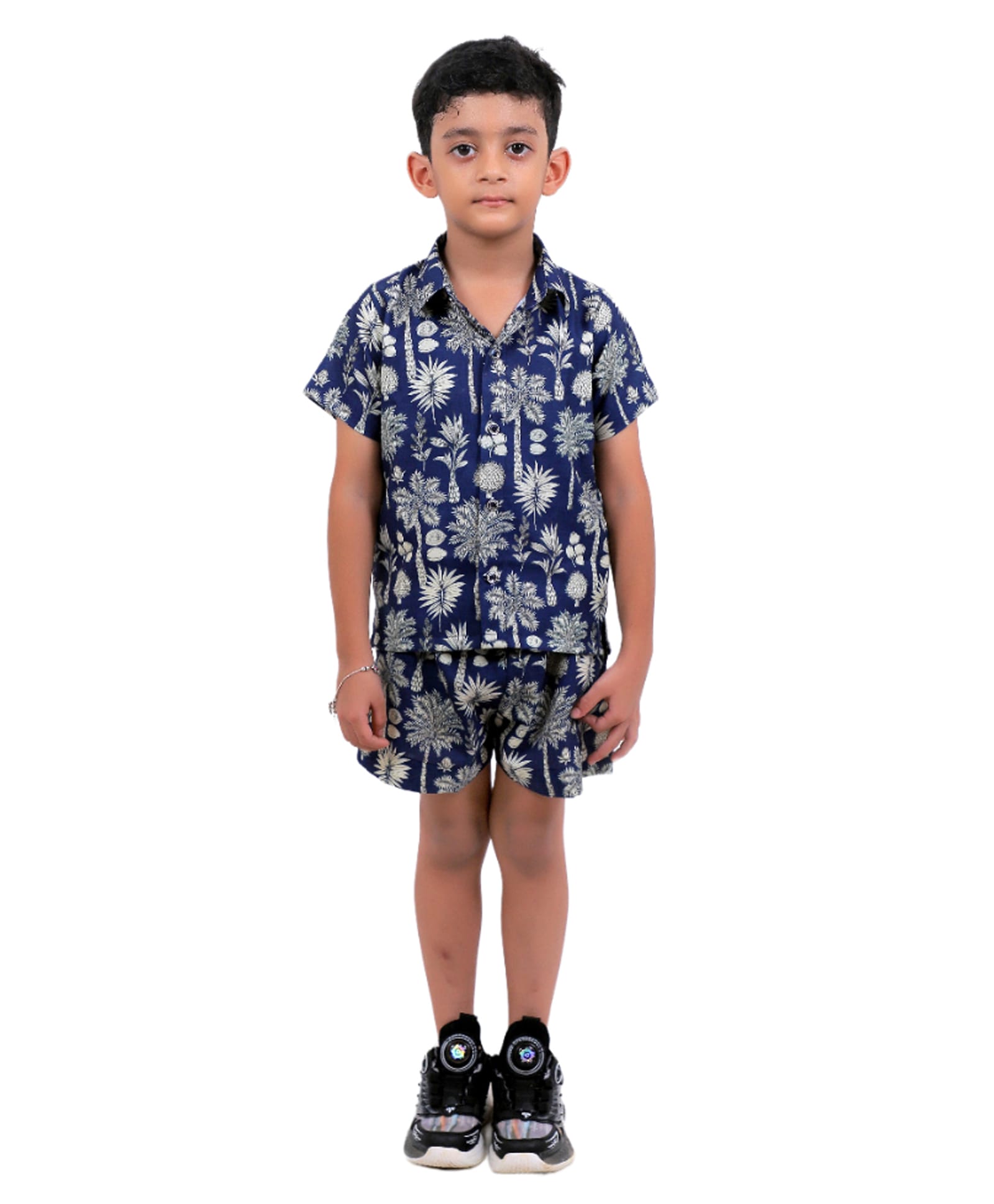 Tilism Knit Half Sleeves Trees Printed Shirt & Shorts Coordinating Night Suit Set - Multi Colour-picture-35