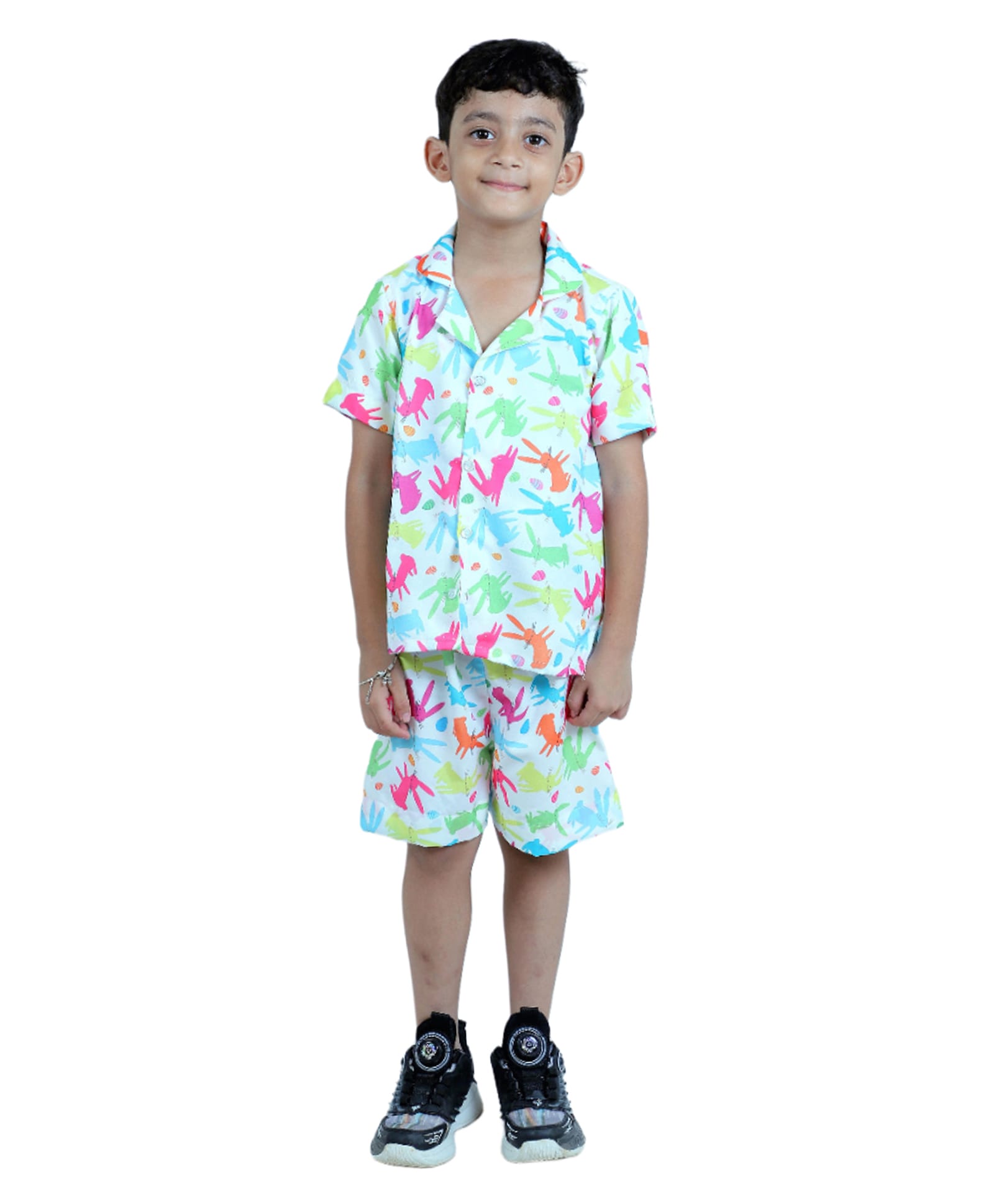 Tilism Cotton Knit Half Sleeves Bunny Printed Coordinating Shirt & Shorts Night Suit Set - Multi Colour-picture-47