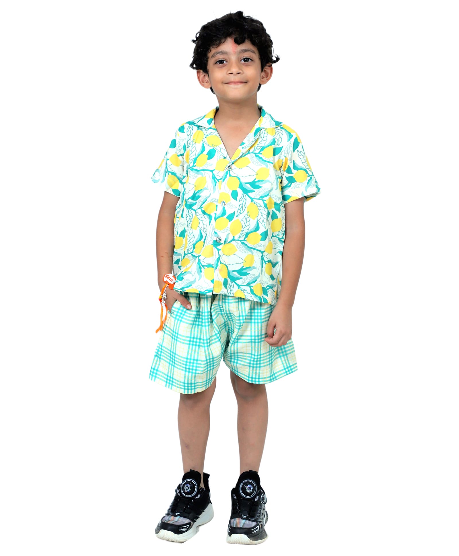Tilism Knit Half Sleeves Lemons Printed Shirt & Shorts Coordinating Night Suit Set - Multi Colour-image-12