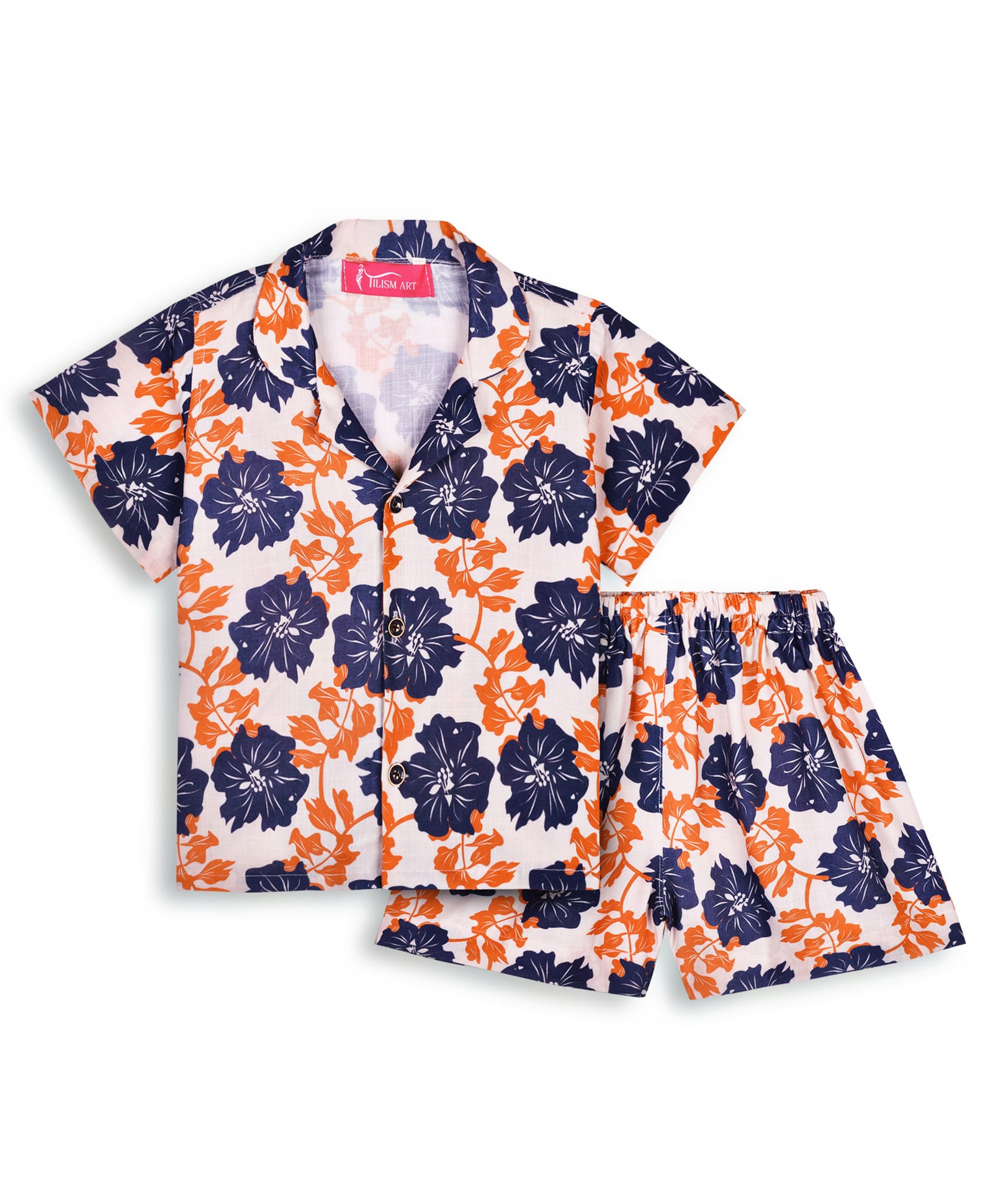 Tilism Knit Half Sleeves Floral Printed Shirt & Shorts Coordinating Night Suit Set - Multi Colour-picture-26