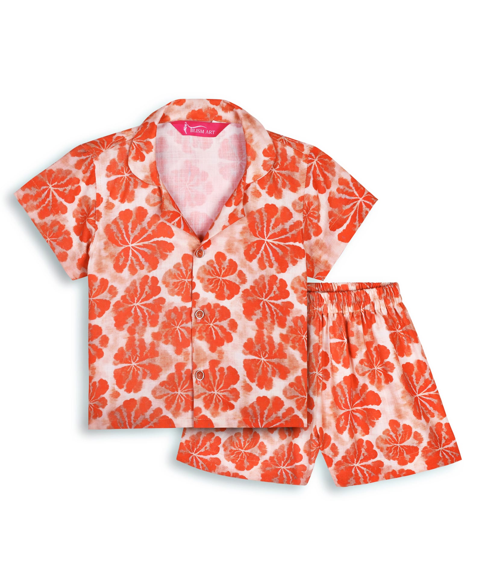 Tilism Knit Half Sleeves Leaves Printed Shirt & Shorts Coordinating Night Suit Set - Multi Colour-picture-18