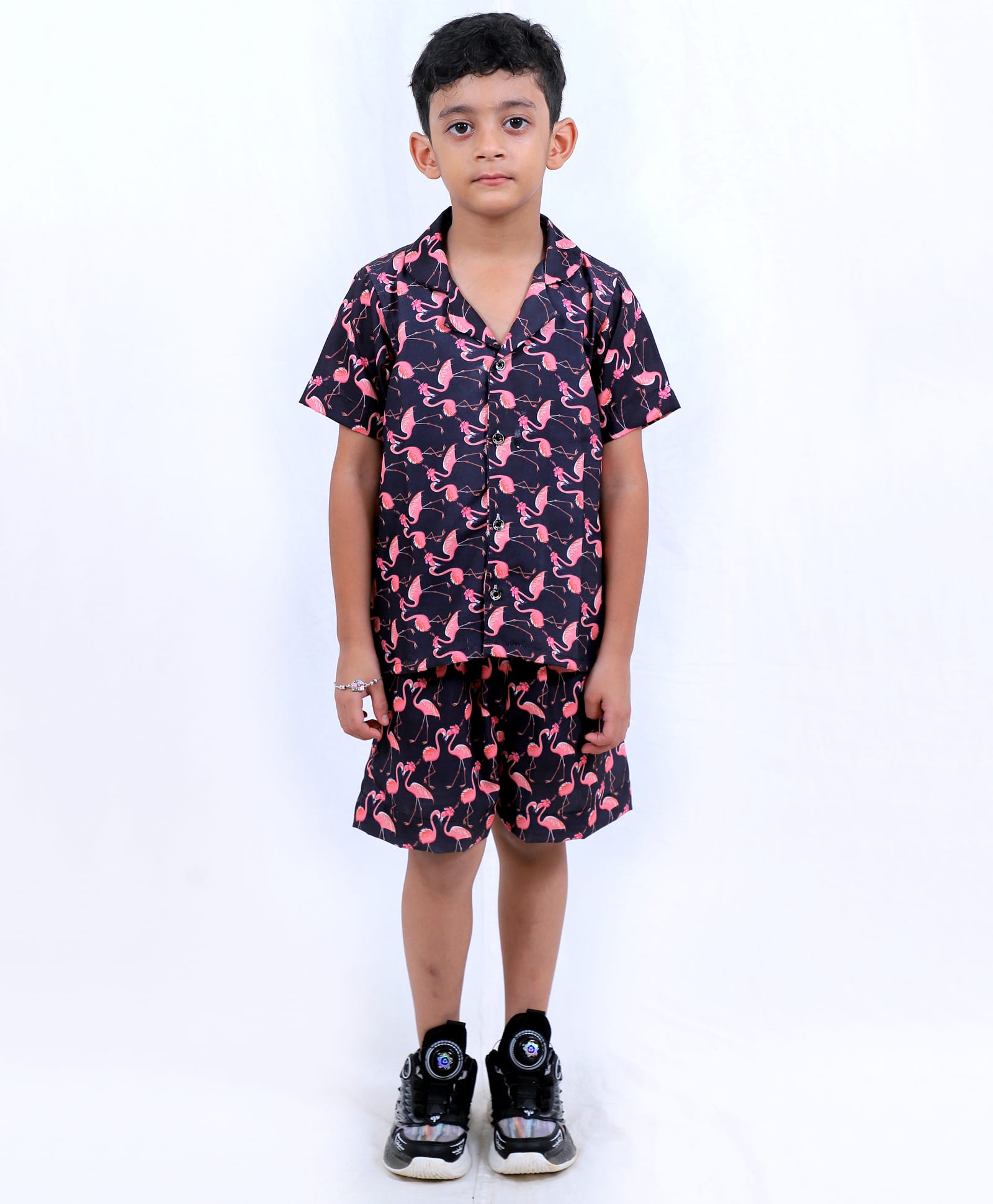 Tilism Knit Half Sleeves Flamingoes Printed Shirt & Shorts Coordinating Night Suit Set - Multi Colour-picture-36