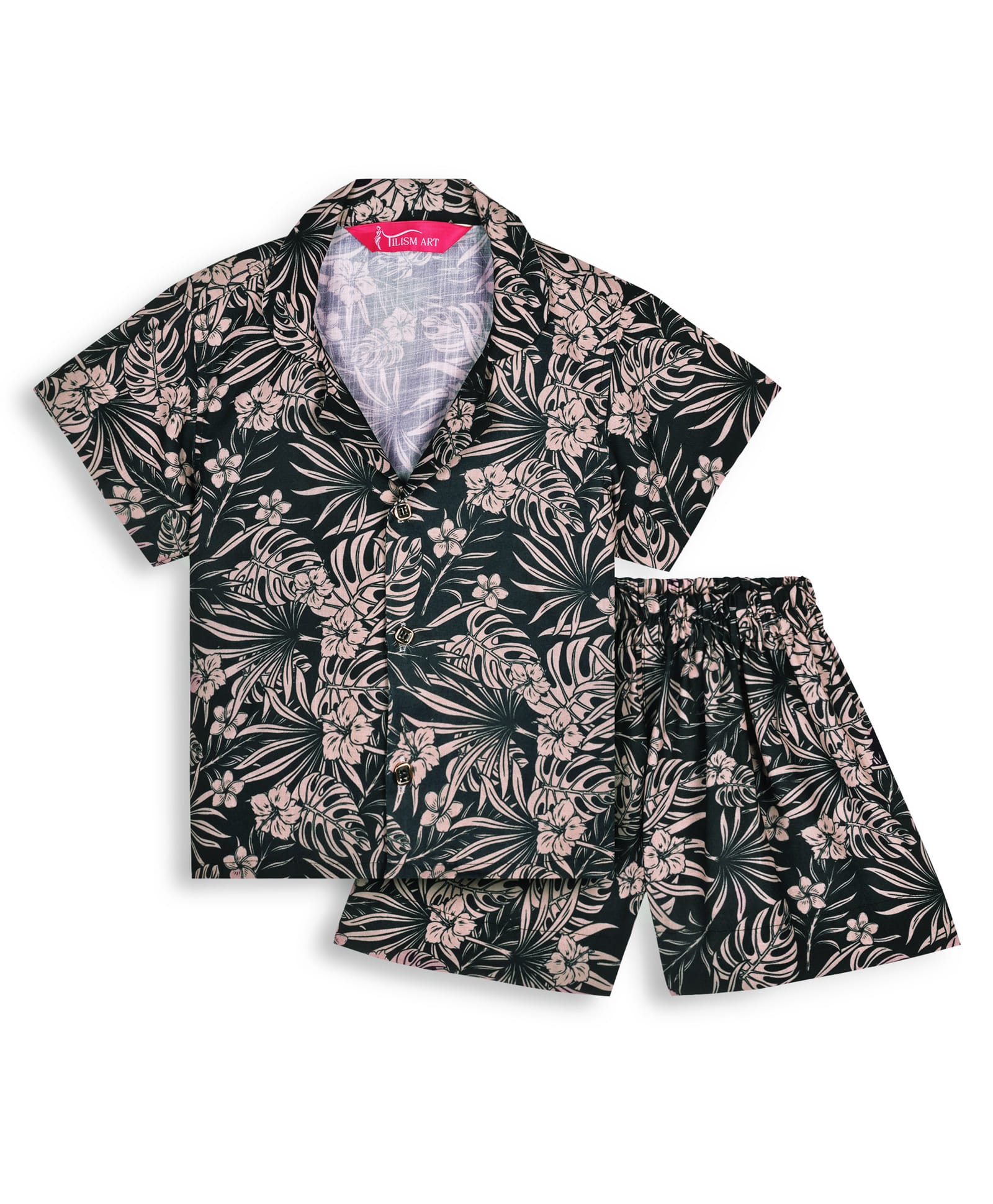 Tilism Knit Half Sleeves Floral Printed Coordinating Shirt & Shorts Night Suit Set - Multi Colour-picture-16