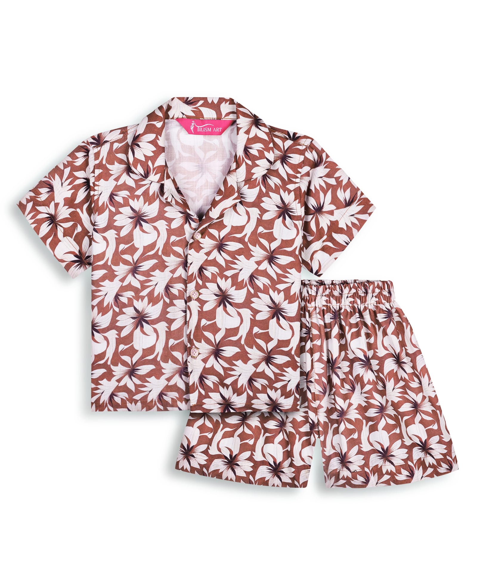 Tilism Knit Half Sleeves Floral Printed Coordinating Shirt & Shorts Night Suit Set - Multi Colour-picture-42