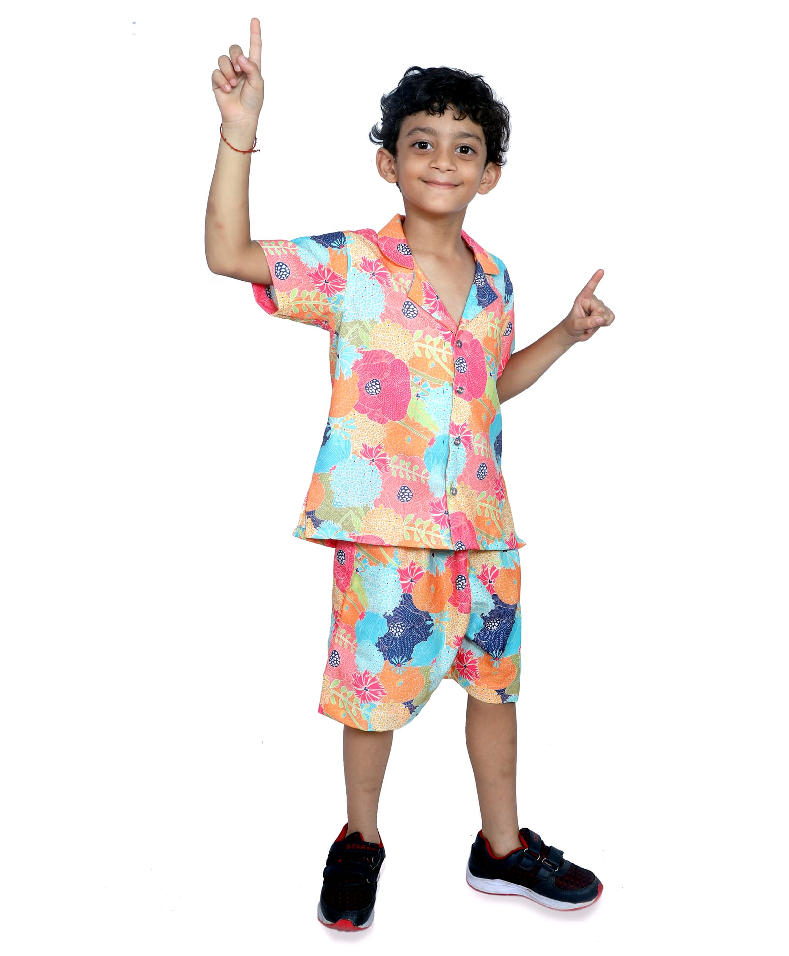 Tilism Knit Half Sleeves Floral Printed Coordinating Shirt & Shorts Night Suit Set - Multi Colour-picture-45