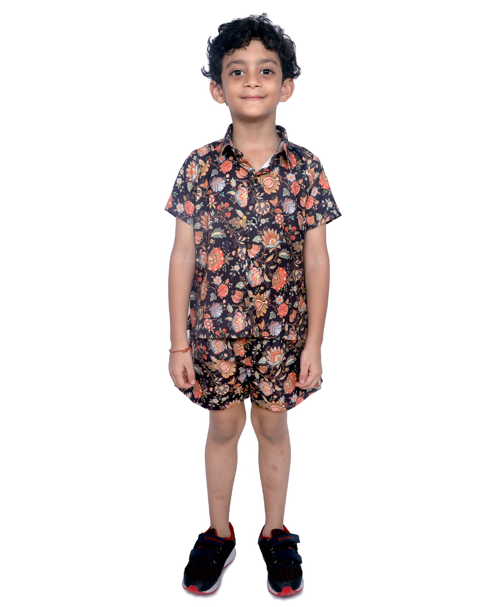 Tilism Knit Half Sleeves Floral Printed Coordinating Shirt & Shorts Night Suit Set - Multi Colour-picture-31