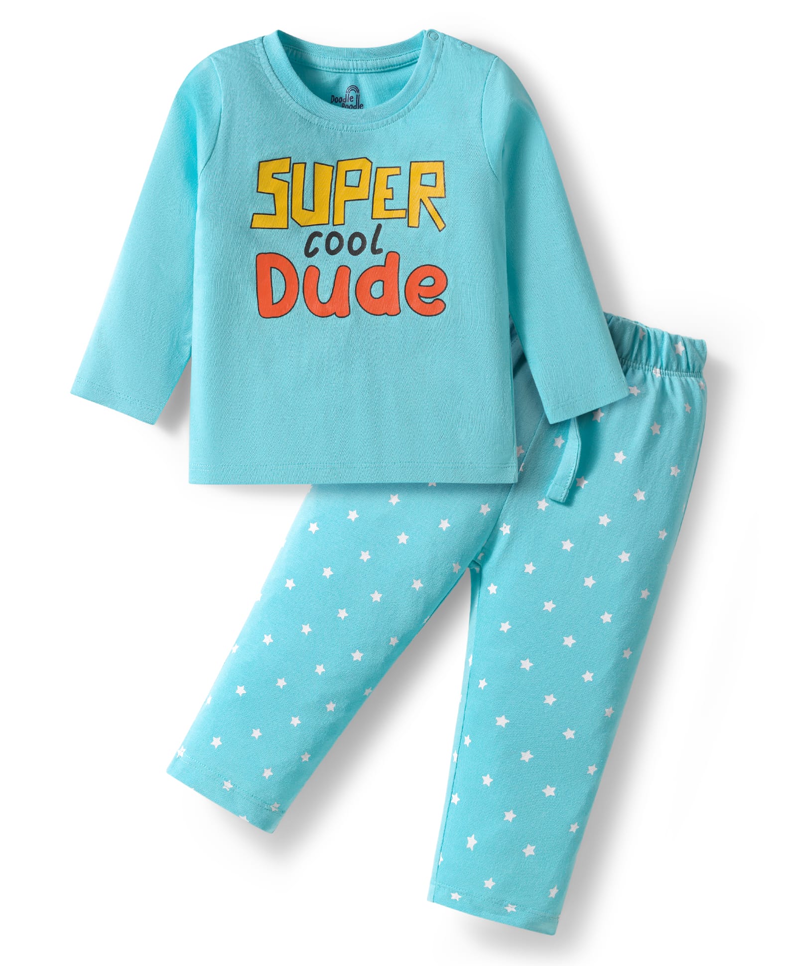 Doodle Poodle 100% Cotton Single Jersey Knit Full Sleeves Night Suit With Text Print - Light Blue-picture-35