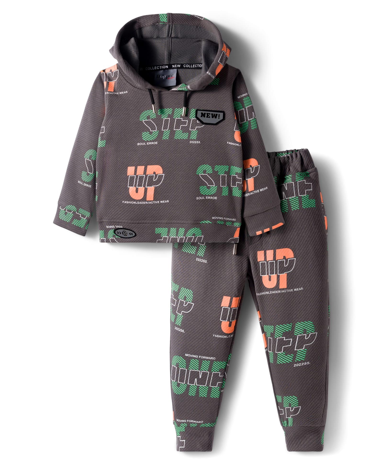 dapper dudes Dapper Dududes Full Sleeves Typography Printed Hooded Sweatshirt With Coordinating Joggers Set - Grey-picture-26