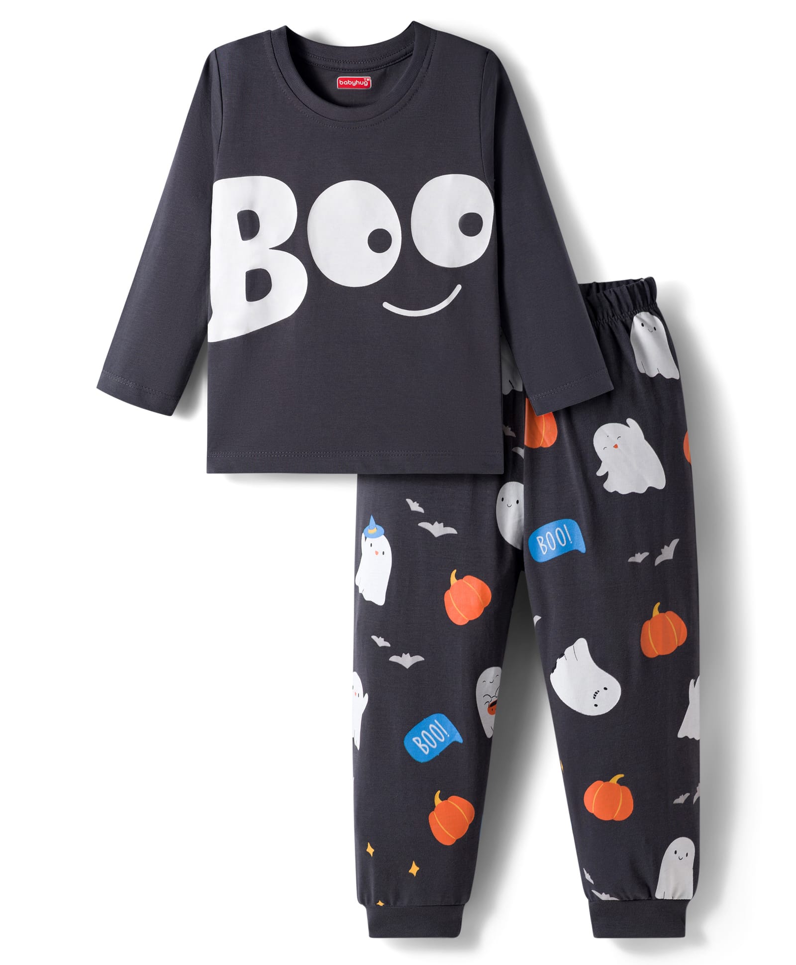 Babyhug Cotton Knit Full Sleeve Night Suit with Ghost Print - Navy Blue-image-48