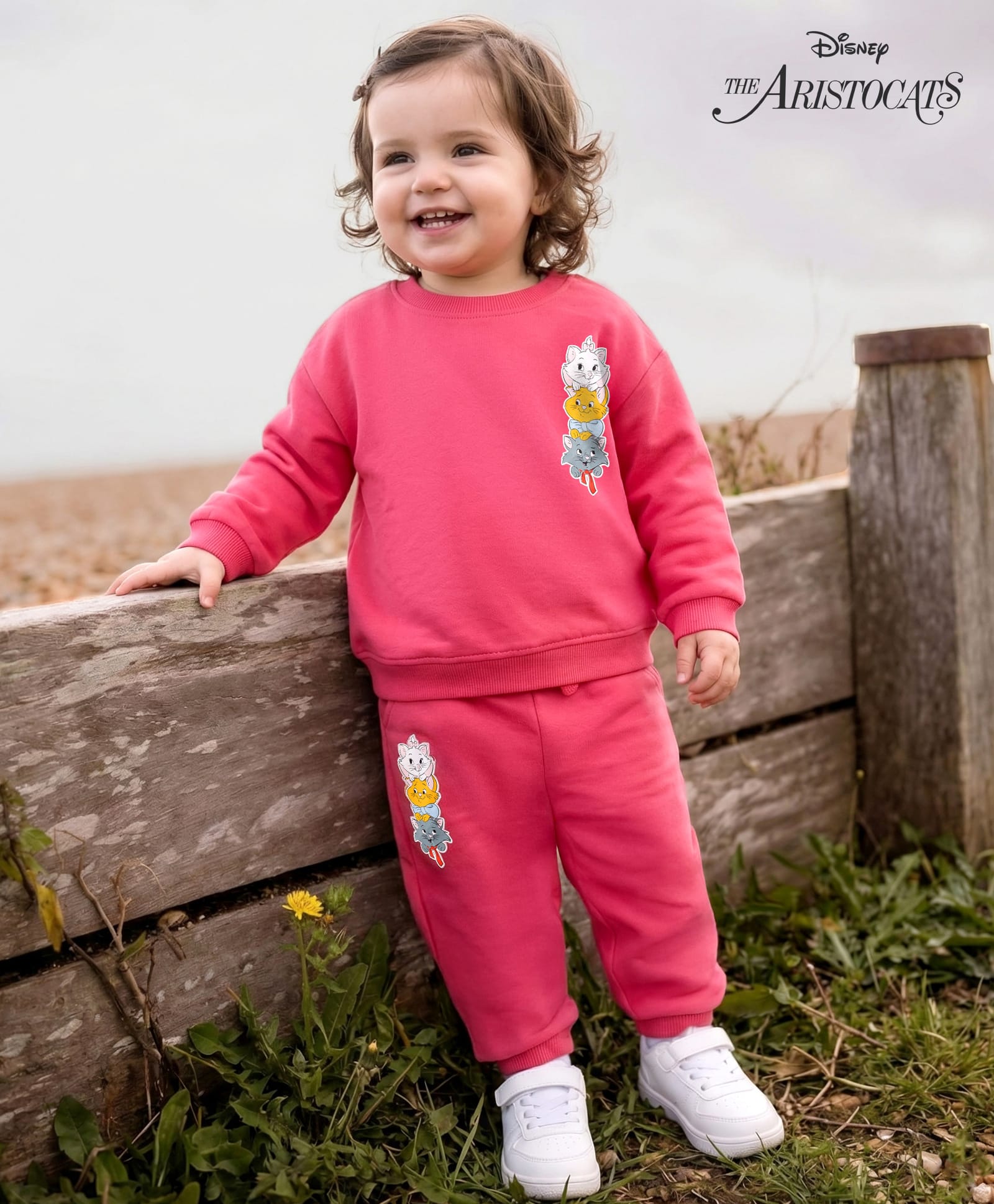 Babyhug Disney Terry Knit Full Sleeves Sweatshirt and Track Pant Set with Marie Graphic - Pink-image-31