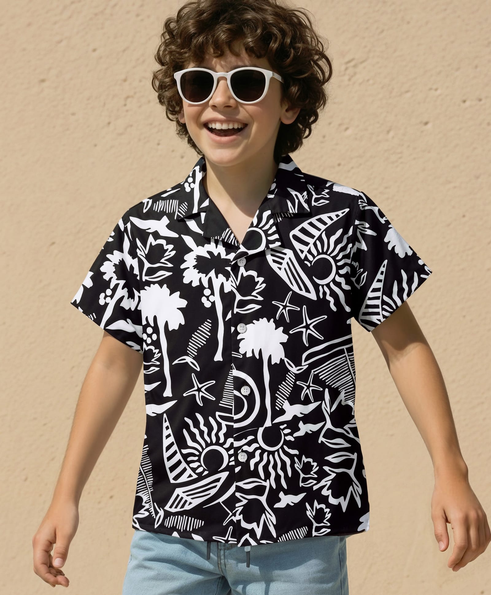 OLLINGTON ST. 100% Cotton Woven Half Sleeves Shirt with Nautical Theme Print - Black & White-picture-11