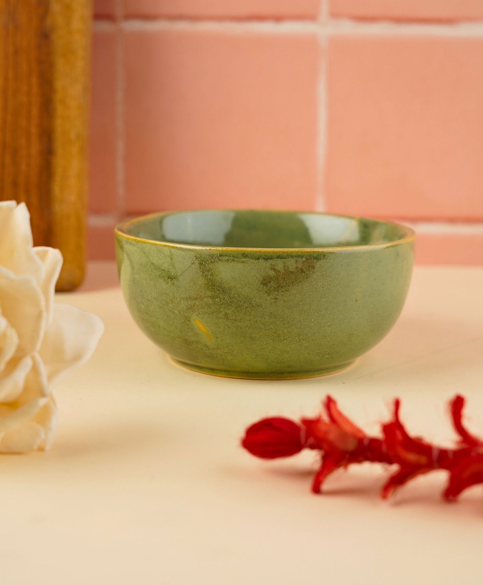 WEAVING HOMES Pistachio Stoneware Bowl with Beautiful Green Color Dinnerware Piece-image-5