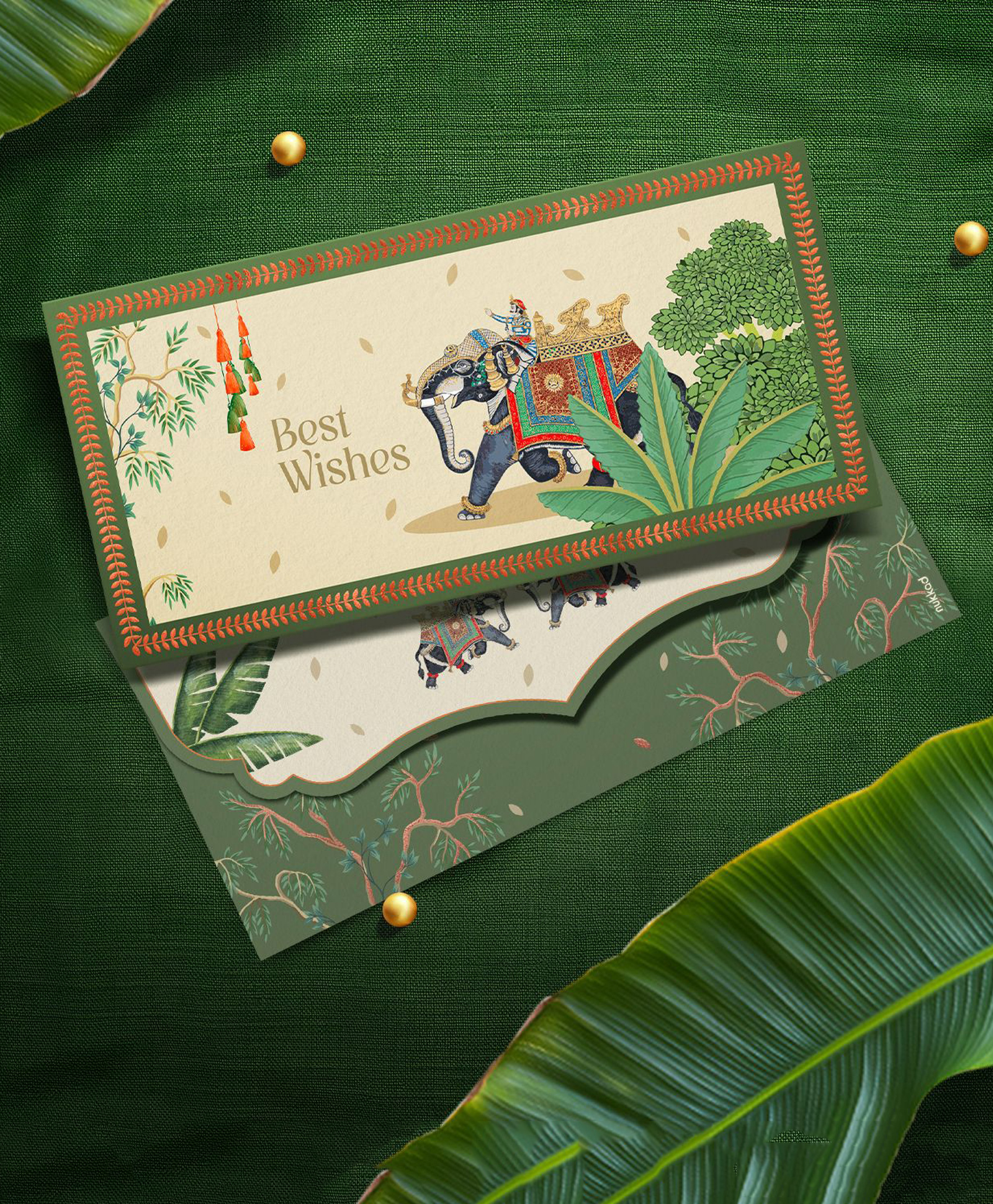 QIPS | NUKKAD Premium Shagun Envelopes Royal Elephant Print with Foil Detailing Pack of 10 pcs-picture-10