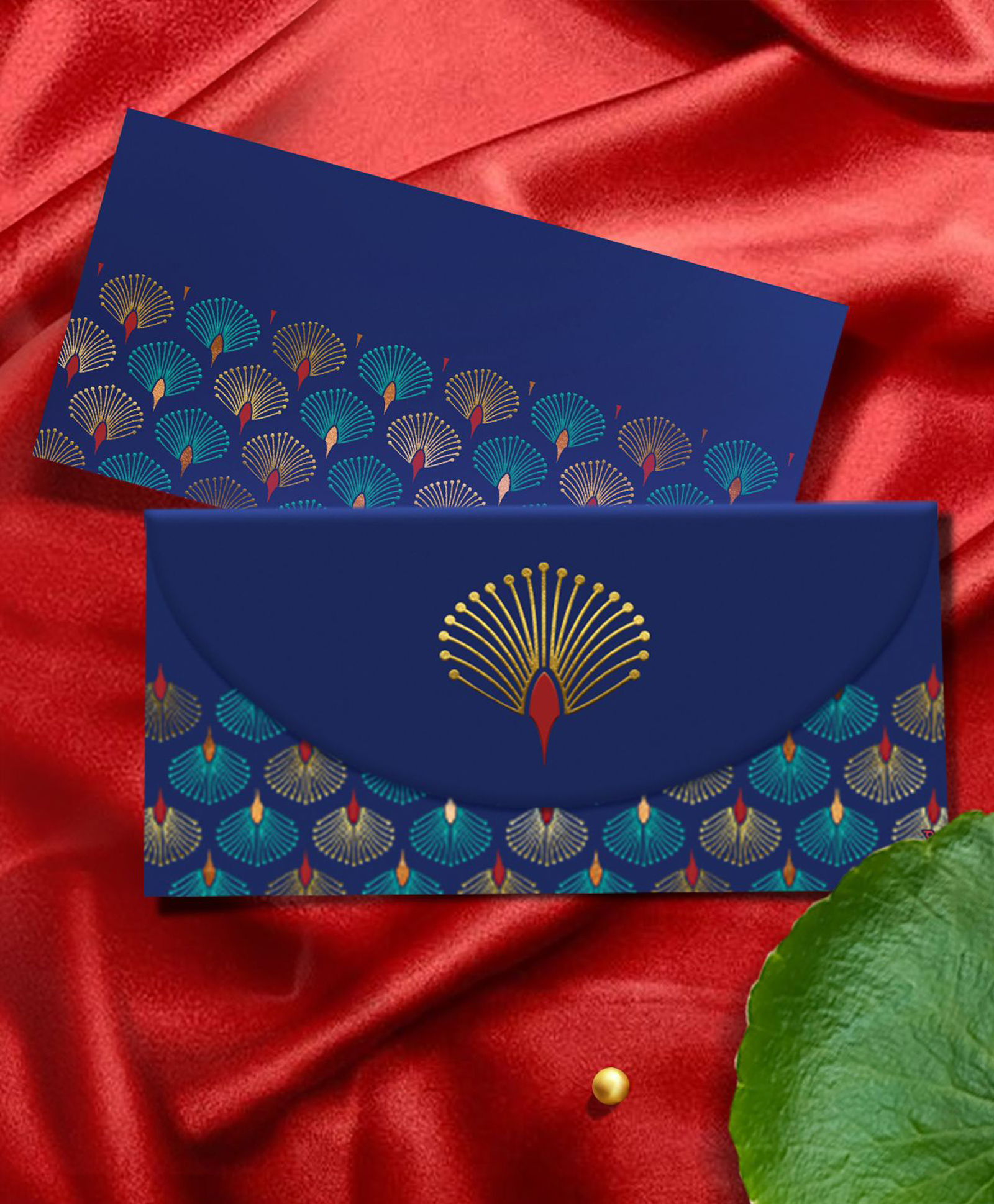 QIPS | Premium Shagun Envelopes Peacock Motif Print with Foil Detailing Pack of 10 pcs