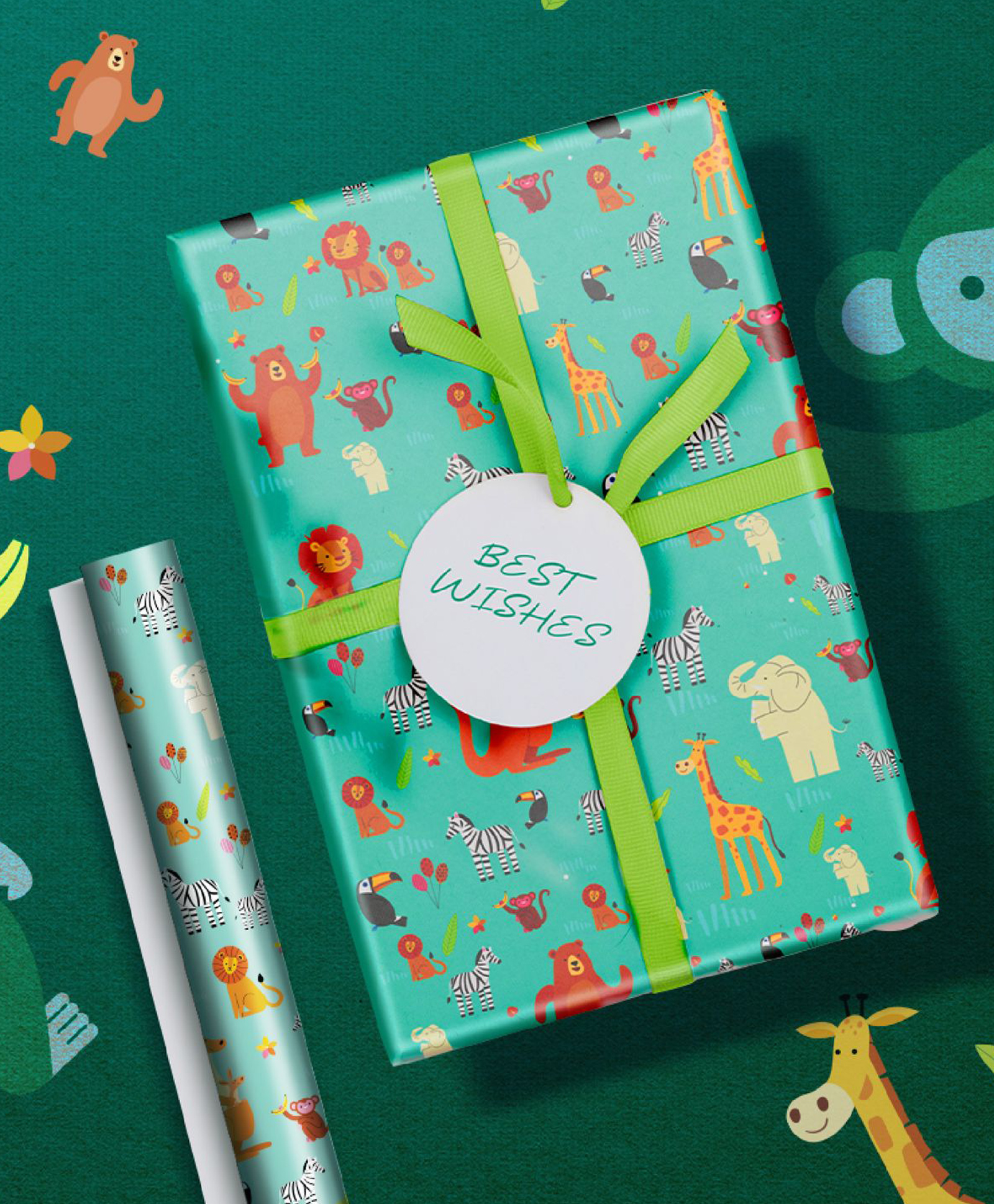 QIPS | NUKKAD Cute Animals Print Gift Wrapping Paper Pack of 10 Sheets |19" X 29"|