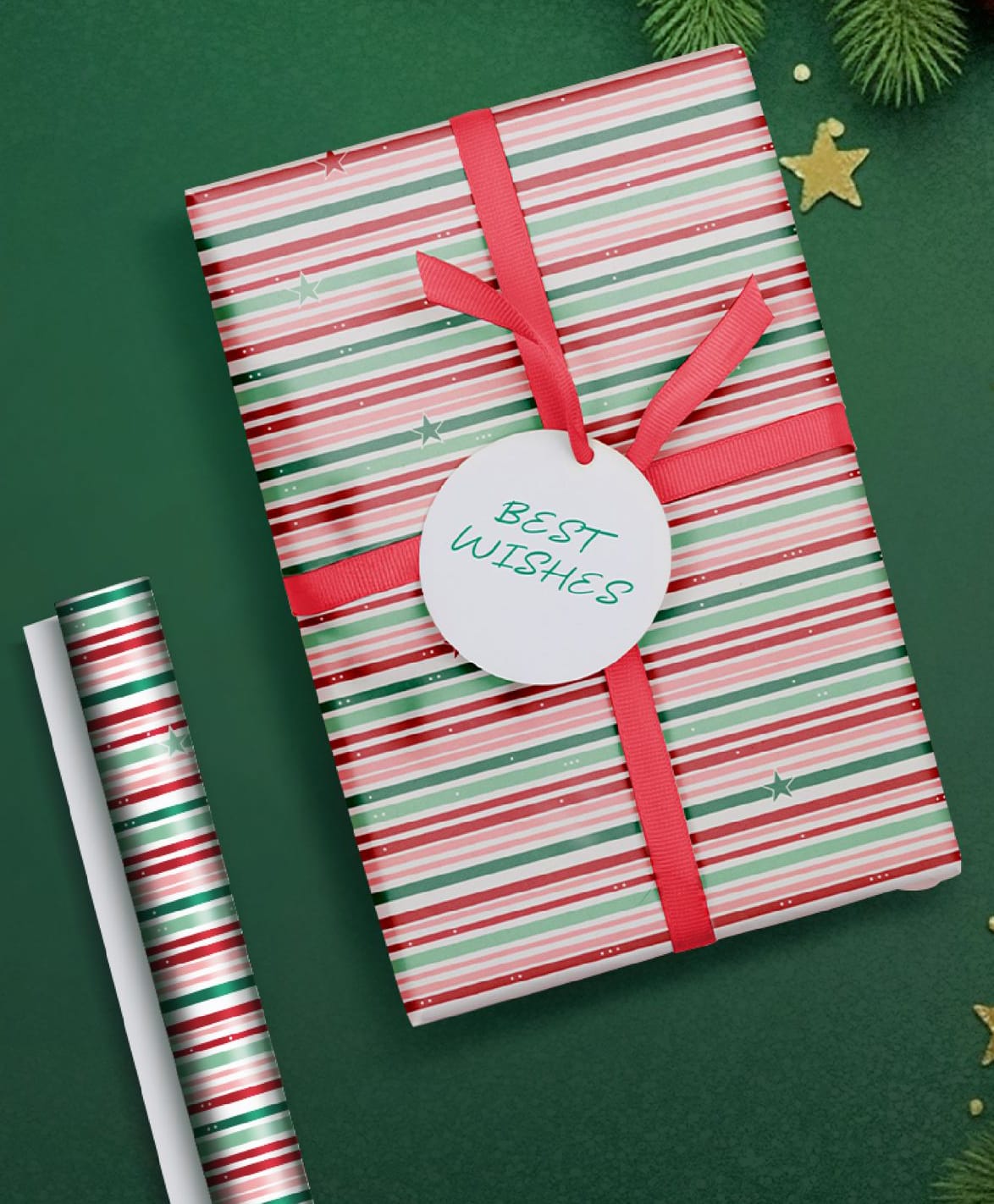 QIPS | NUKKAD Stripped Stars Print Gift Wrapping Paper Pack of 10 Sheets |19" X 29"|