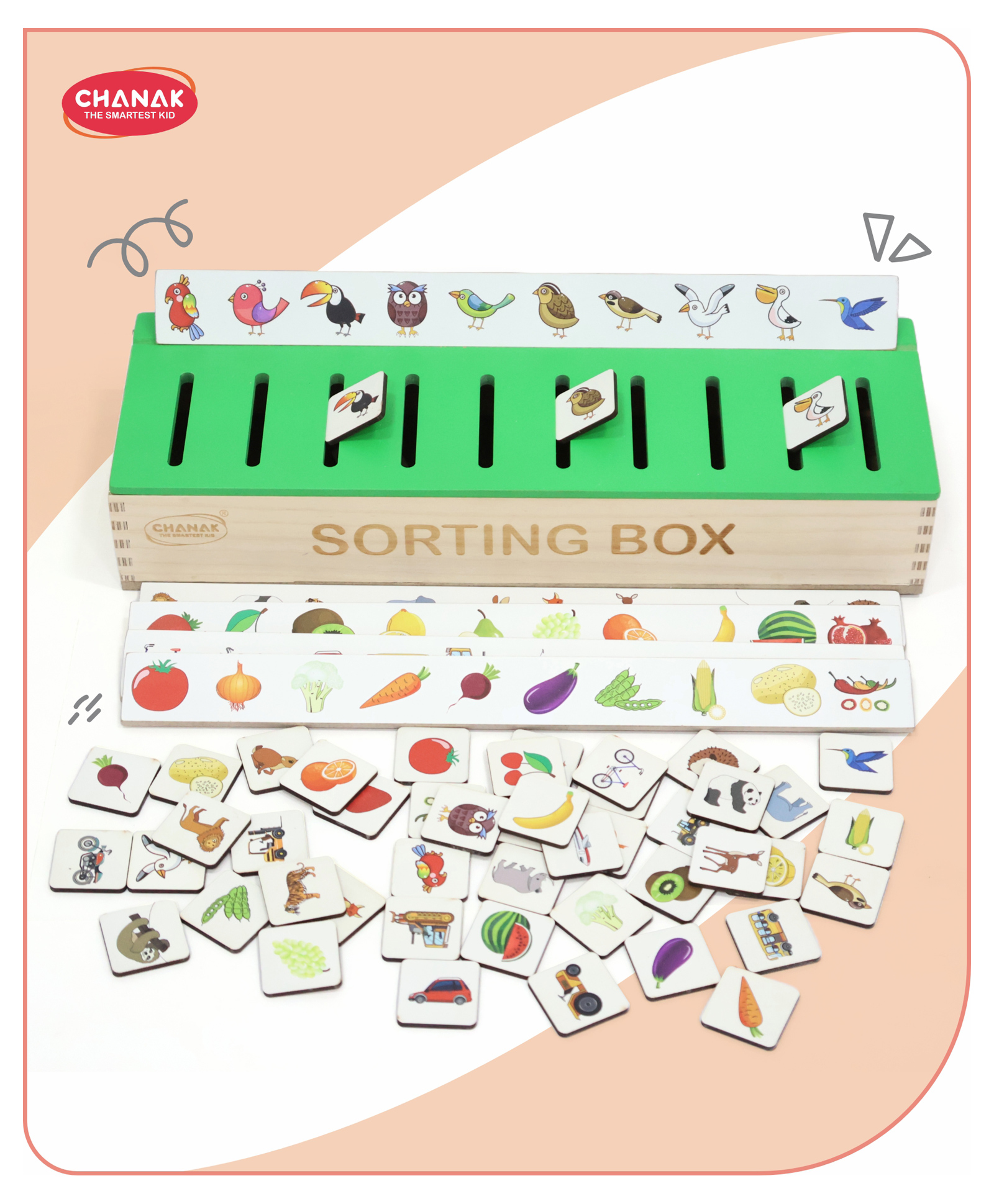 Aditi Toys Wooden Sorting Activity Box with Animals Fruits Birds Vehicles Vegetables Matching - Multicolor-picture-13