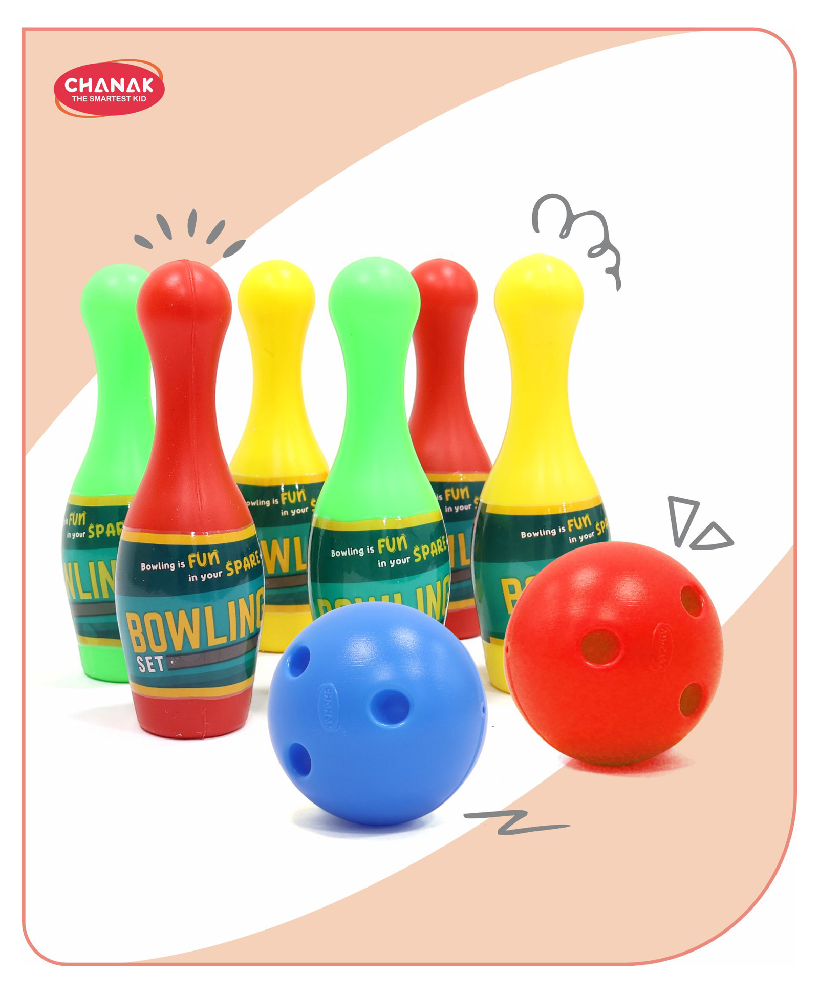 Aditi Toys Plastic Bowling Game Set with 6 Pins & 2 Balls, Multicolor Bowling Set for Indoor & Outdoor Play, Non-Toxic Bowling Game, Suitable for Kids - Multicolor