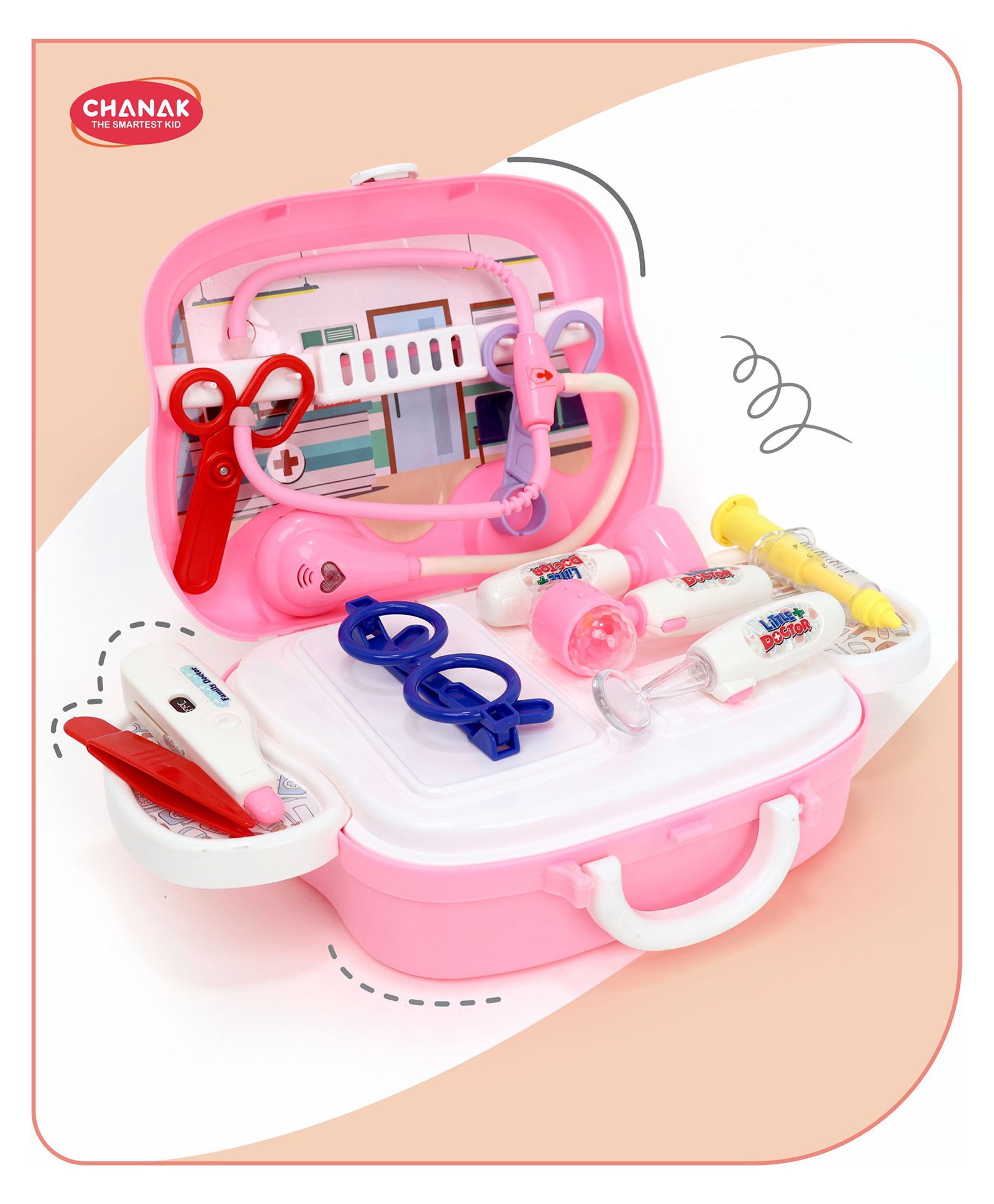 Aditi Toys Premium 10 Piece Doctor Set Briefcase with LED Light Instruments BIS Approved - Pink