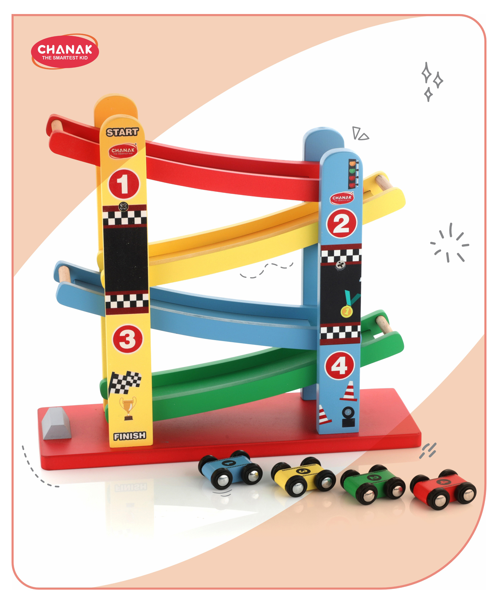 Aditi Toys Wooden Ramp Racer Toy with 4 Mini Wooden Cars, Fine Motor Skills & Enhance Focus, Montessori Ramp Racer Playset Racing Track Toy For Boys Girls, Above 3+ Age, BIS Approved-image-46