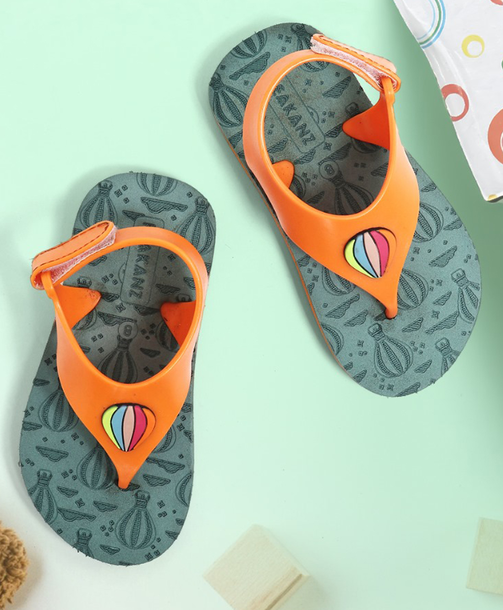 TOMSY CHOICE Hot Air Ballon Designed & Applique Detailed With Velcro Closure Flip Flops - Orange-picture-16