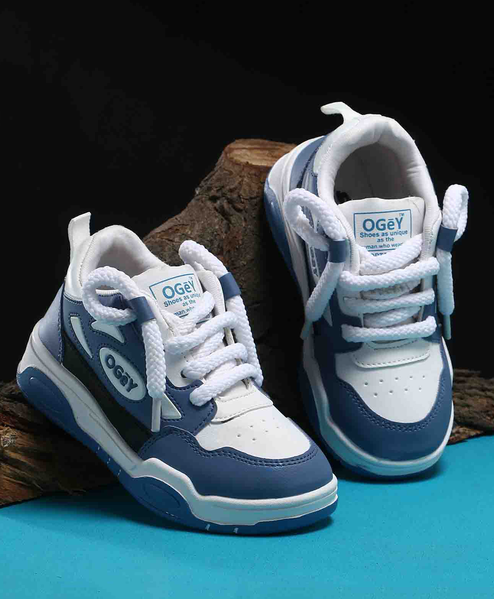 TOMSY CHOICE Colour Blocked & Ogey Text Designed With Air Cushion Sole & Lace Up Closure Shoes - Sky Blue-picture-11