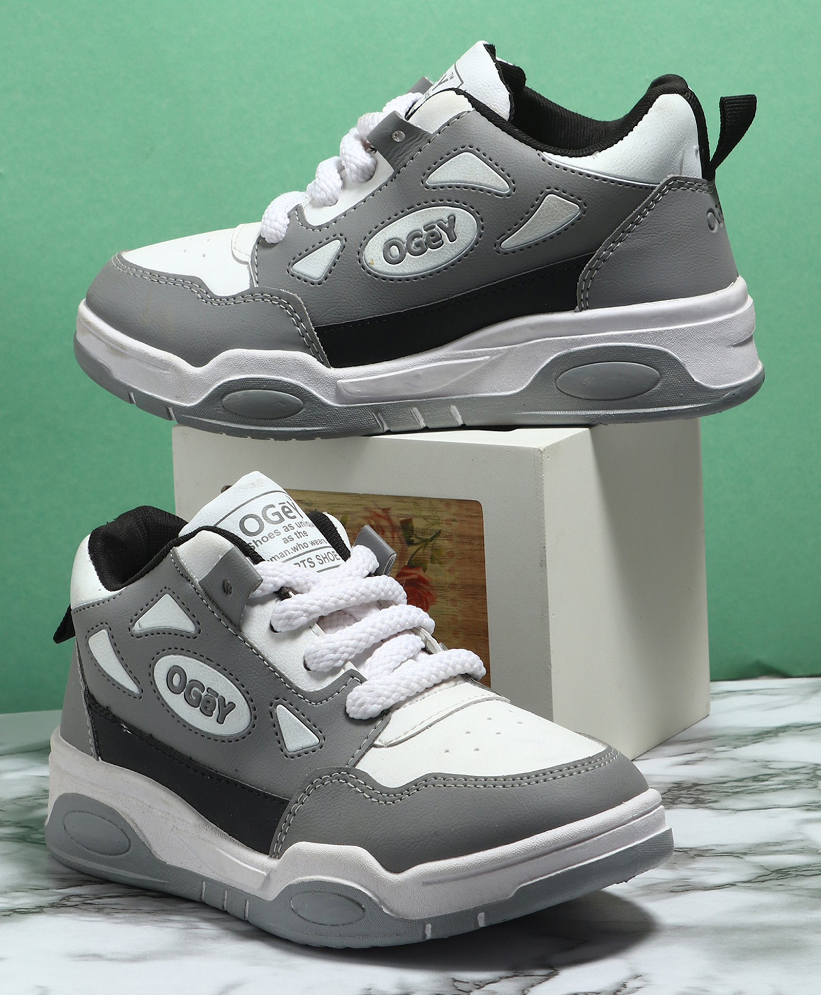 TOMSY CHOICE Colour Blocked & Ogey Text Designed With Air Cushion Sole & Lace Up Closure Shoes - Grey-picture-28
