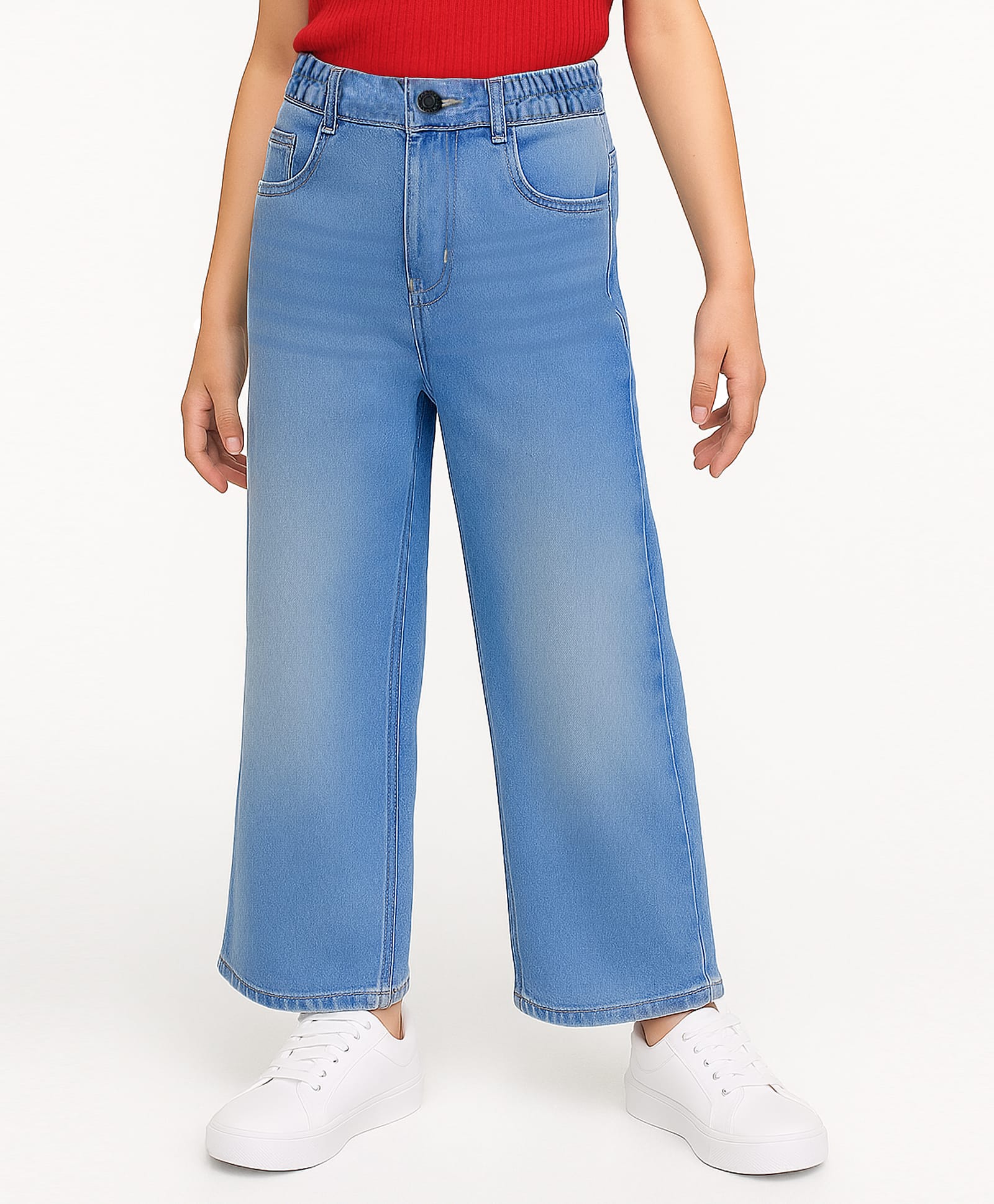 arias by lara dutta Arias Cotton Elastane Woven Full Length Straight Fit Solid Color Jeans - Blue-picture-12