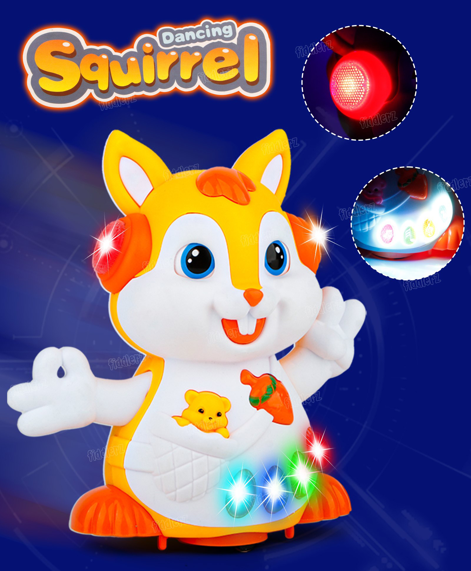 Fiddlerz Musical Dancing Squirrel Toy for Kids with Lights Sound Walking Motion and Moving Hands Eyes Battery Operated Fun Animal Toy for Boys and Girls Age 3+ (Random Color)-image-6