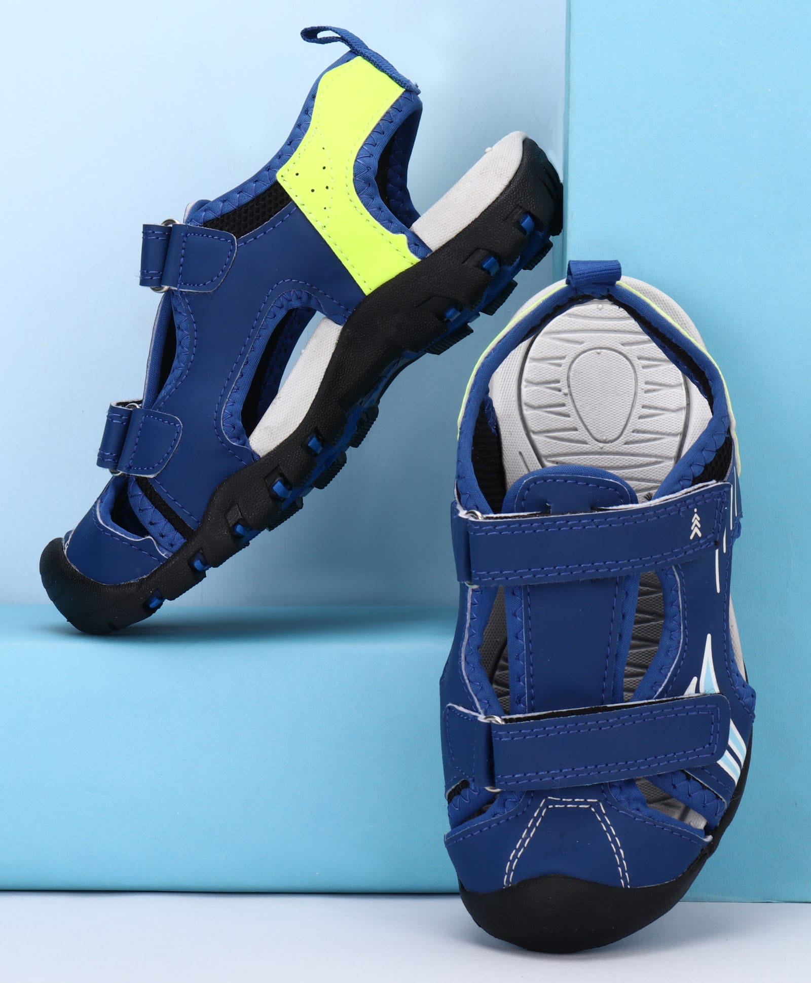 Pine Kids Solid Sandals With Velcro Closure - Blue